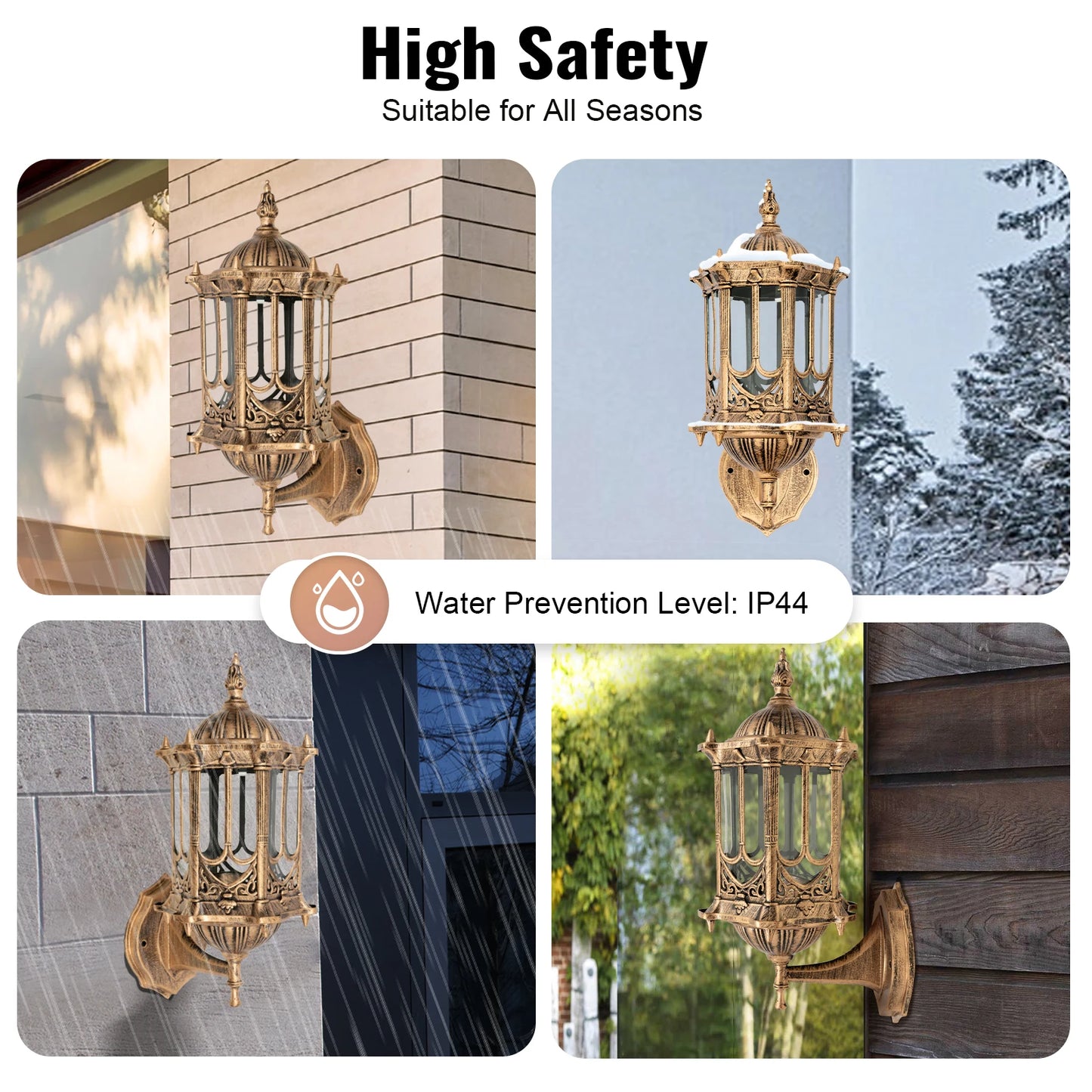 Elegant Brass Outdoor Wall Lantern Waterproof Sconce