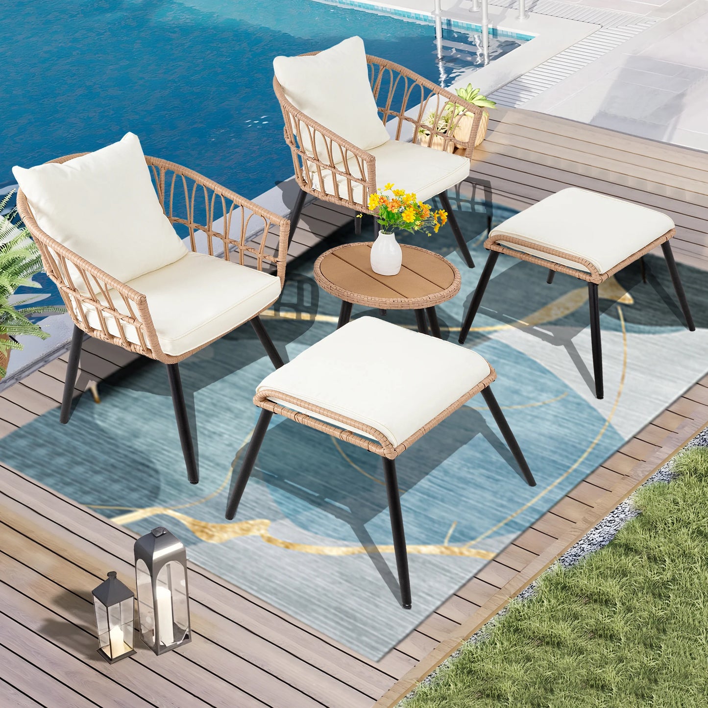 5-Piece Outdoor Wicker Patio Conversation Set