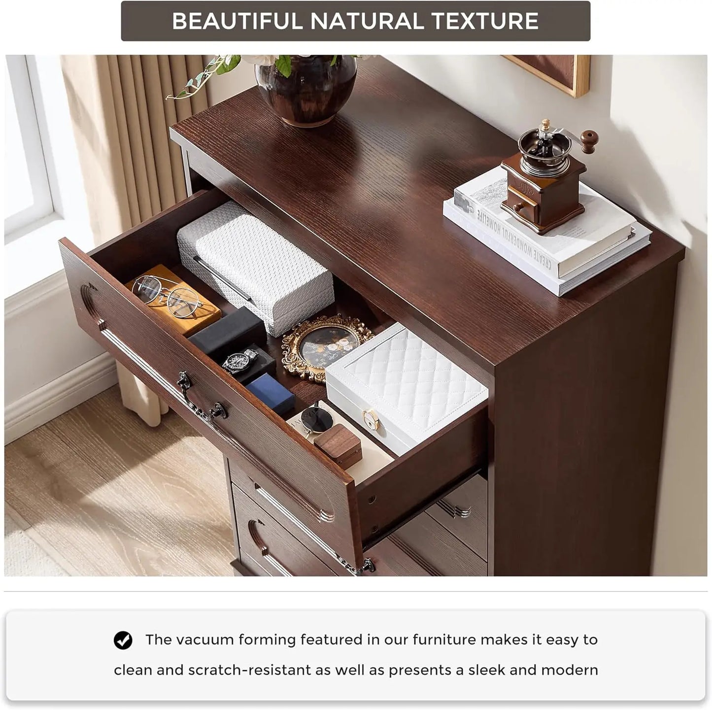 Farmhouse Cherry Wood Dresser Wide Drawer Chest of Drawers Rustic Bedroom Storage Furniture