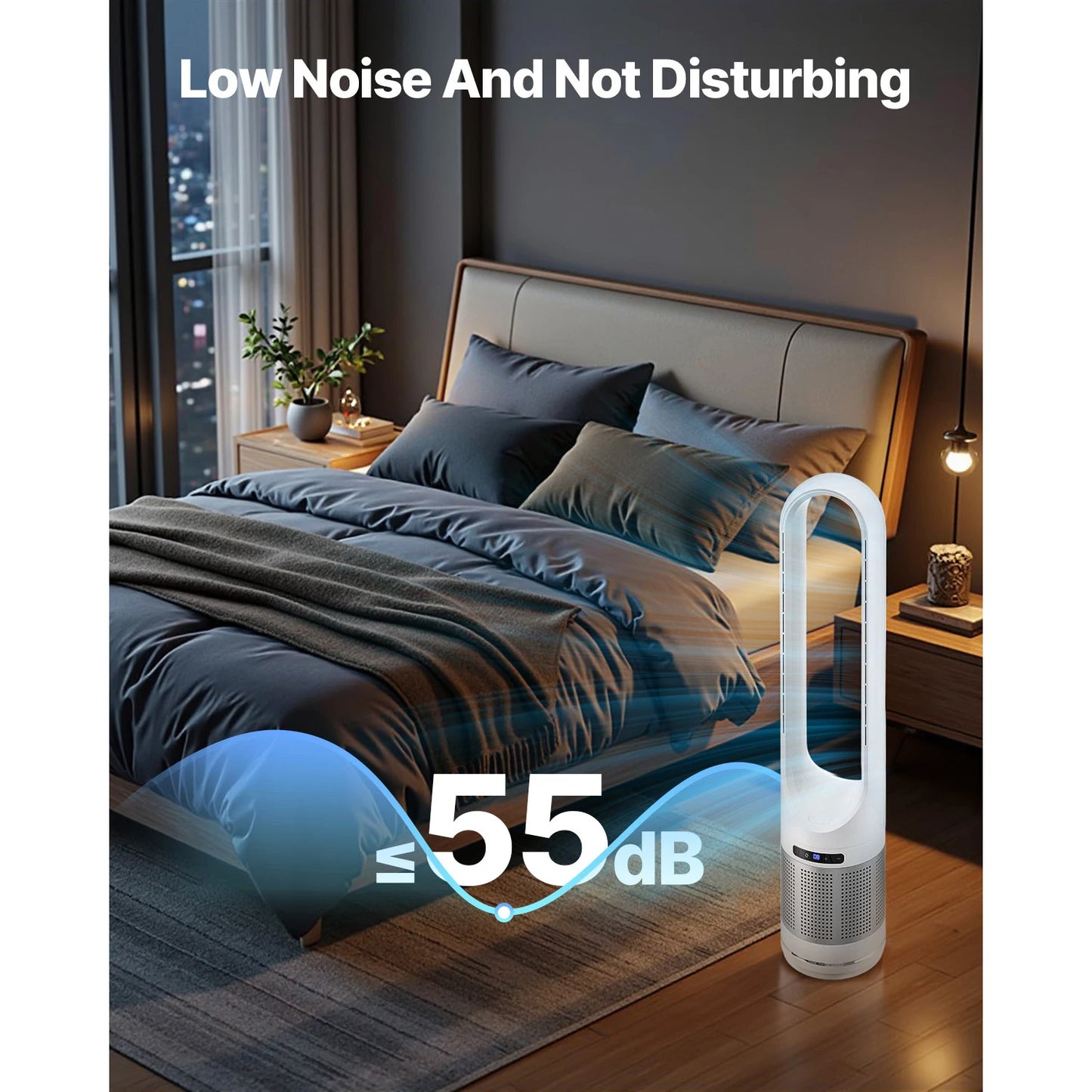 VEVOR Bladeless Tower Fan 8 Speed Oscillating Floor Fan with Remote Air Purification Mode Quiet Cooling Fan for Bedroom Home Office