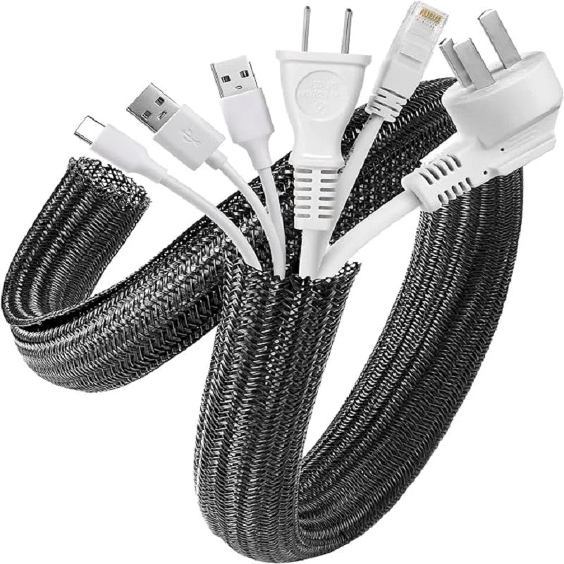 Braided Cable Sleeve Wire Organizer – PET Nylon Cable Management Wrap for Desk, PC & TV, Flexible Wire Protector Cover 1M/3M/5M