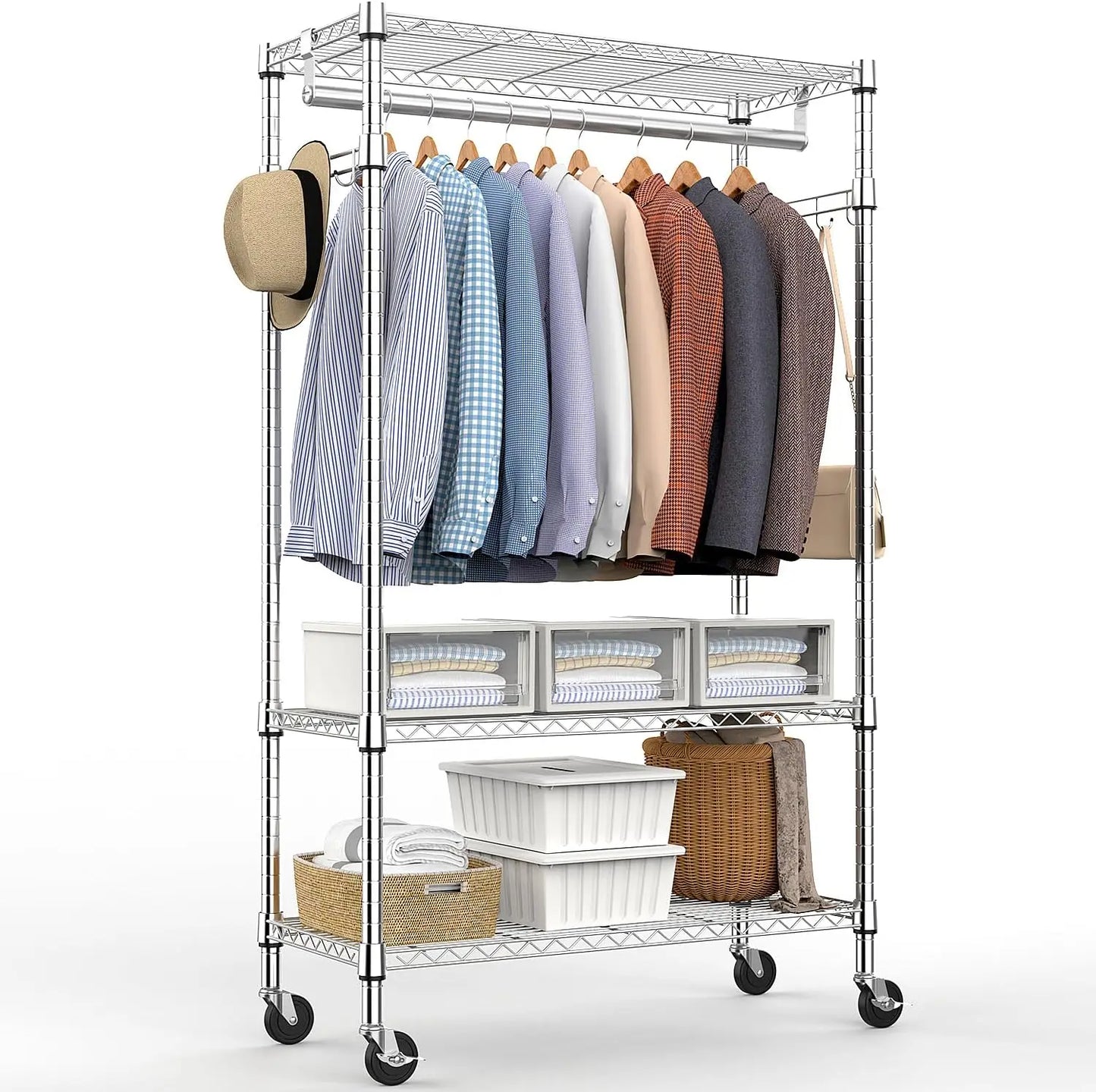 Heavy Duty Rolling Garment Rack with Adjustable Shelves