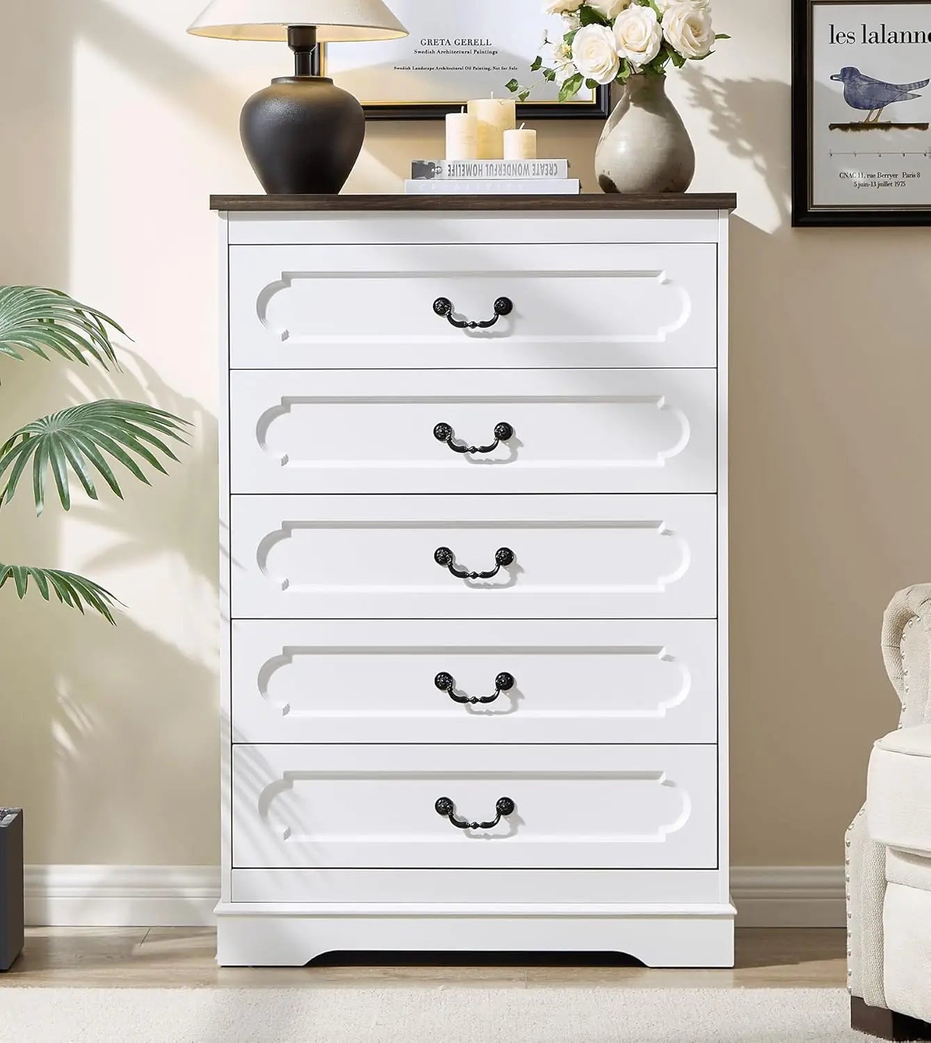 Farmhouse Cherry Wood Dresser Wide Drawer Chest of Drawers Rustic Bedroom Storage Furniture