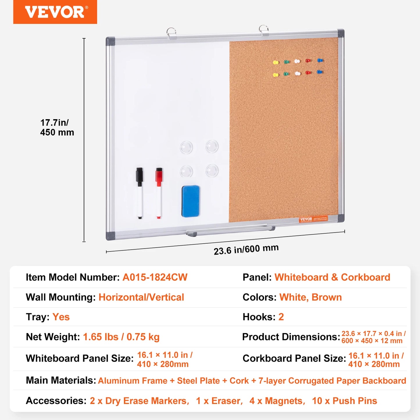 SucceBuy 2-in-1 Magnetic Whiteboard & Corkboard
