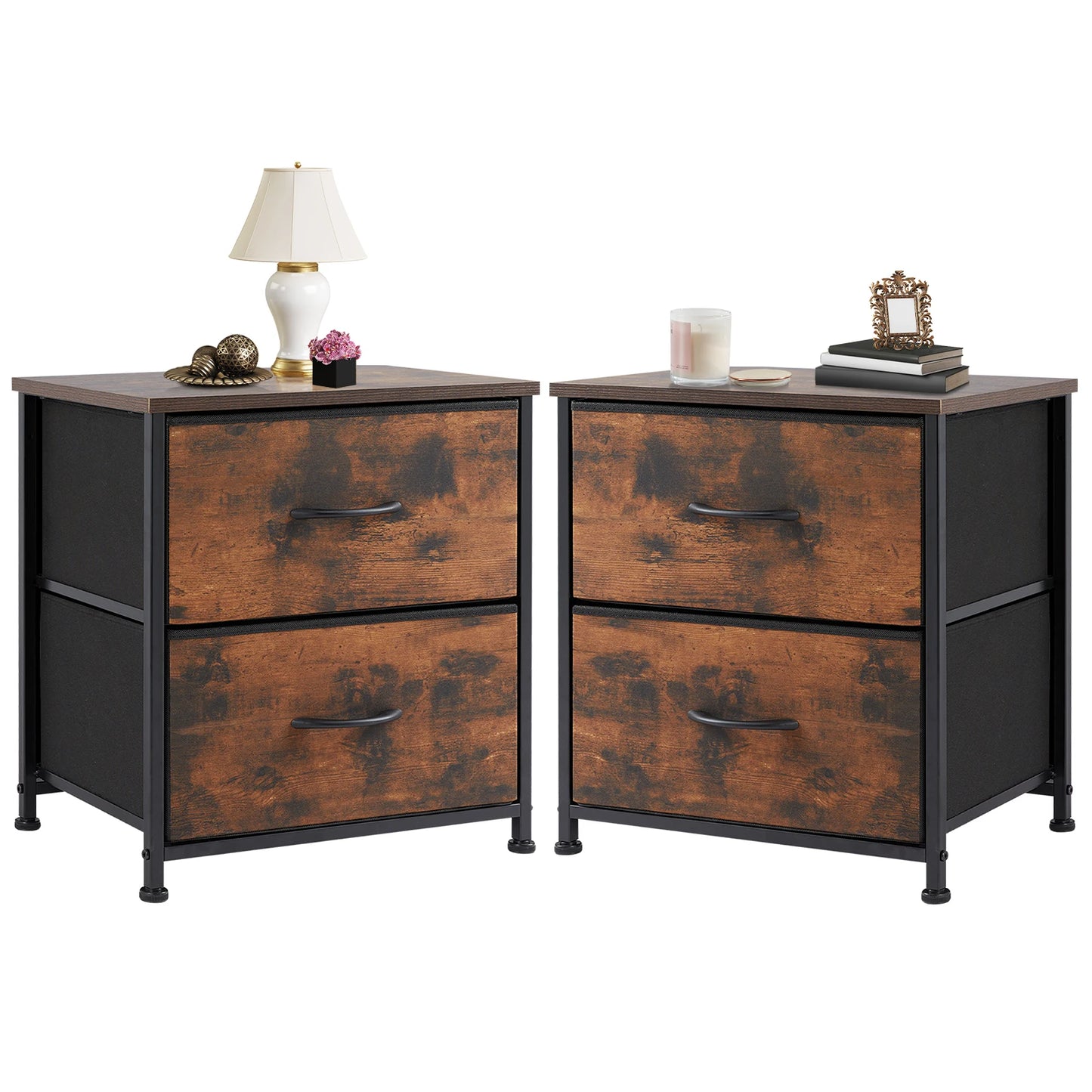 Modern Nightstand with 2 Fabric Drawers – Multifunctional Bedside Table for Bedroom, Sofa Side Table & Storage Cabinet for Clothes, Books & Home Organization