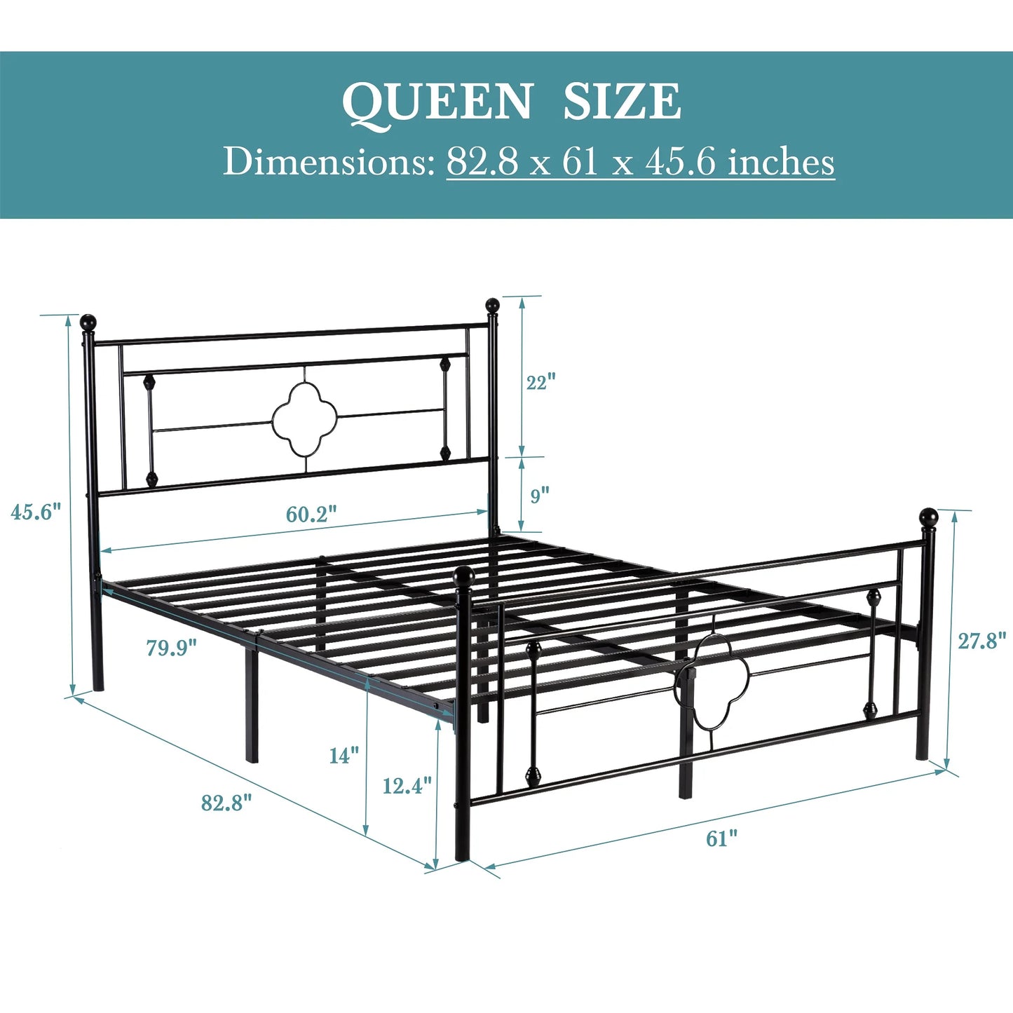 HOOMIC 14 Inch Metal Platform Bed Frame Vintage Victorian Style Wrought Iron Headboard Footboard Heavy Duty Mattress Foundation