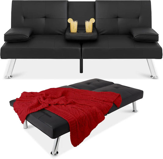 Faux Leather Convertible Futon Sofa Bed