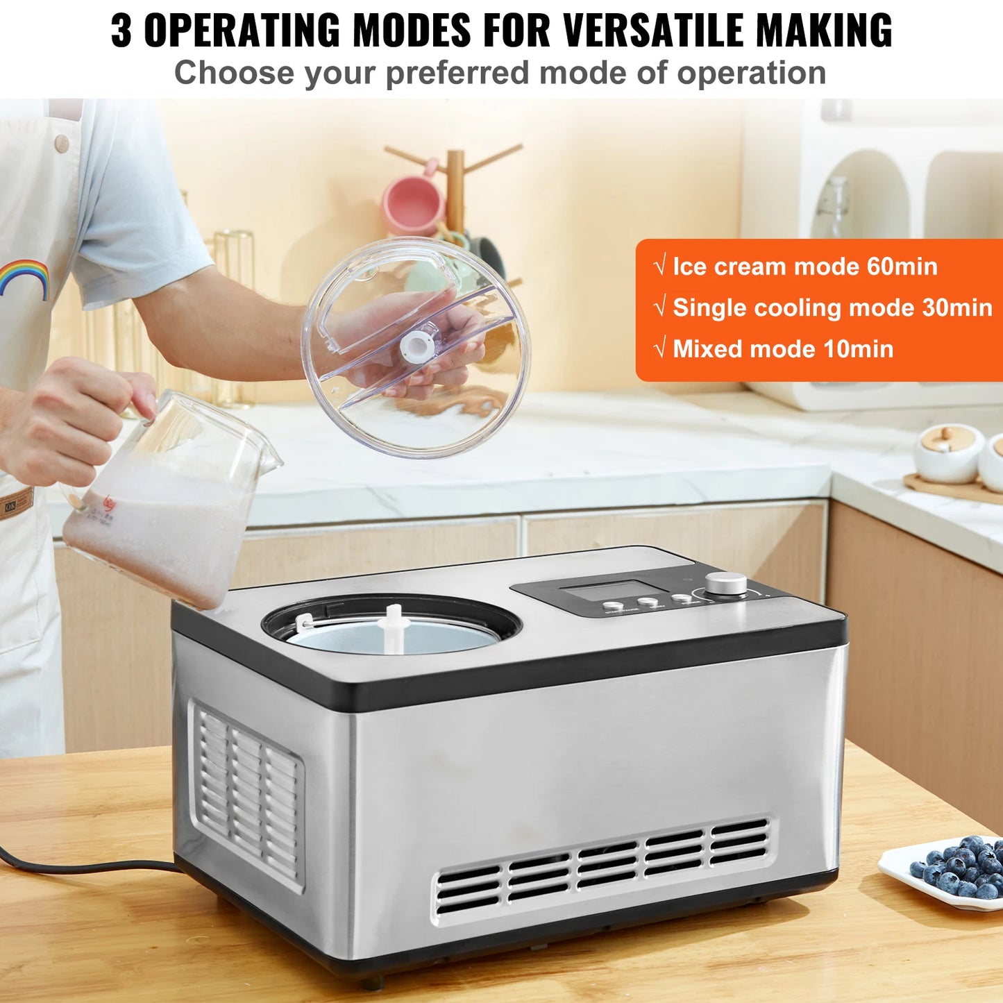 Automatic Ice Cream Maker with Built-In Compressor – 2 Quart Electric Frozen Yogurt, Sorbet & Gelato Machine No Pre-Freezing Required