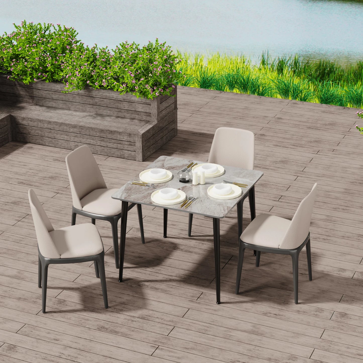 Modern Rectangular Dining Table with Stone Top