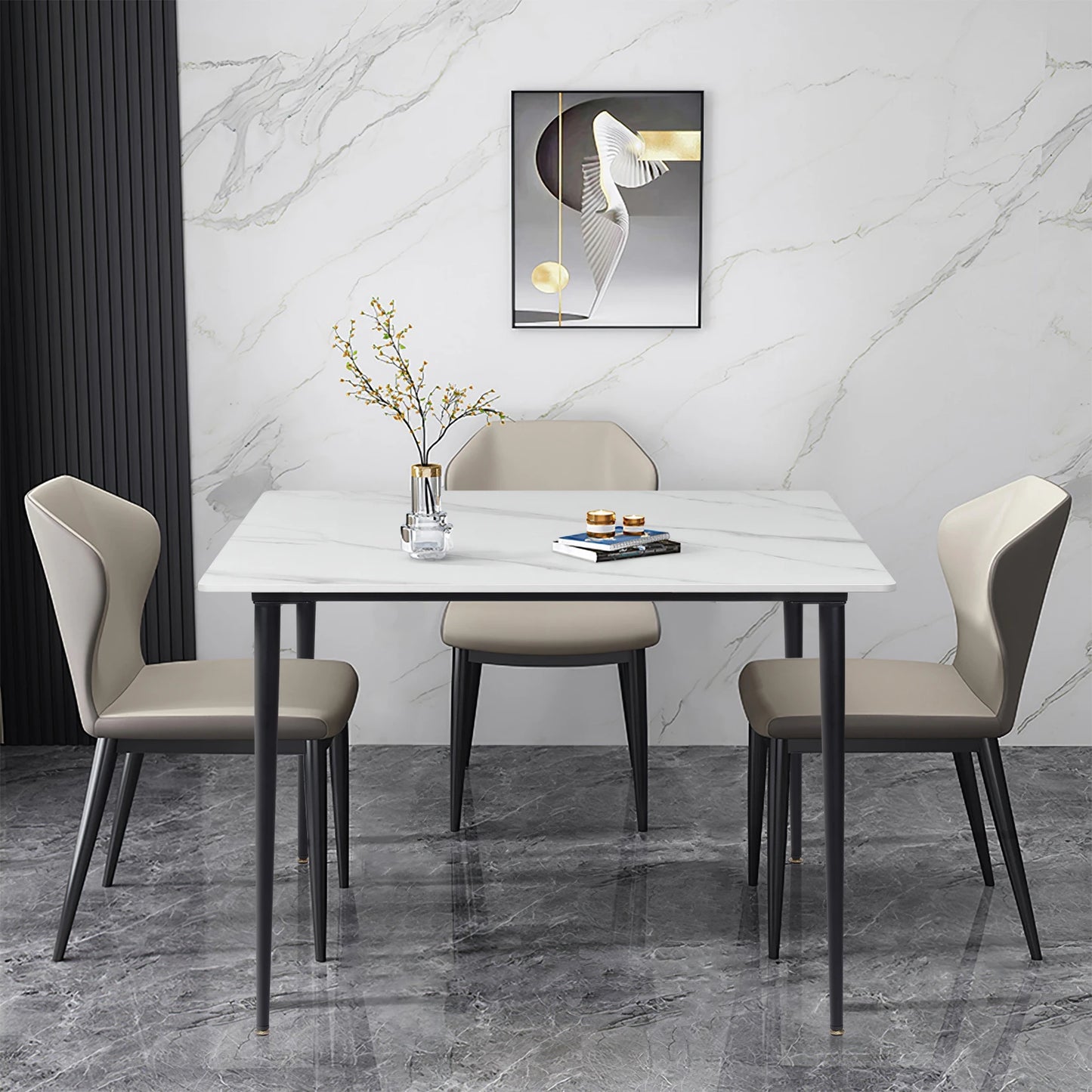 Modern Rectangular Dining Table with Stone Top