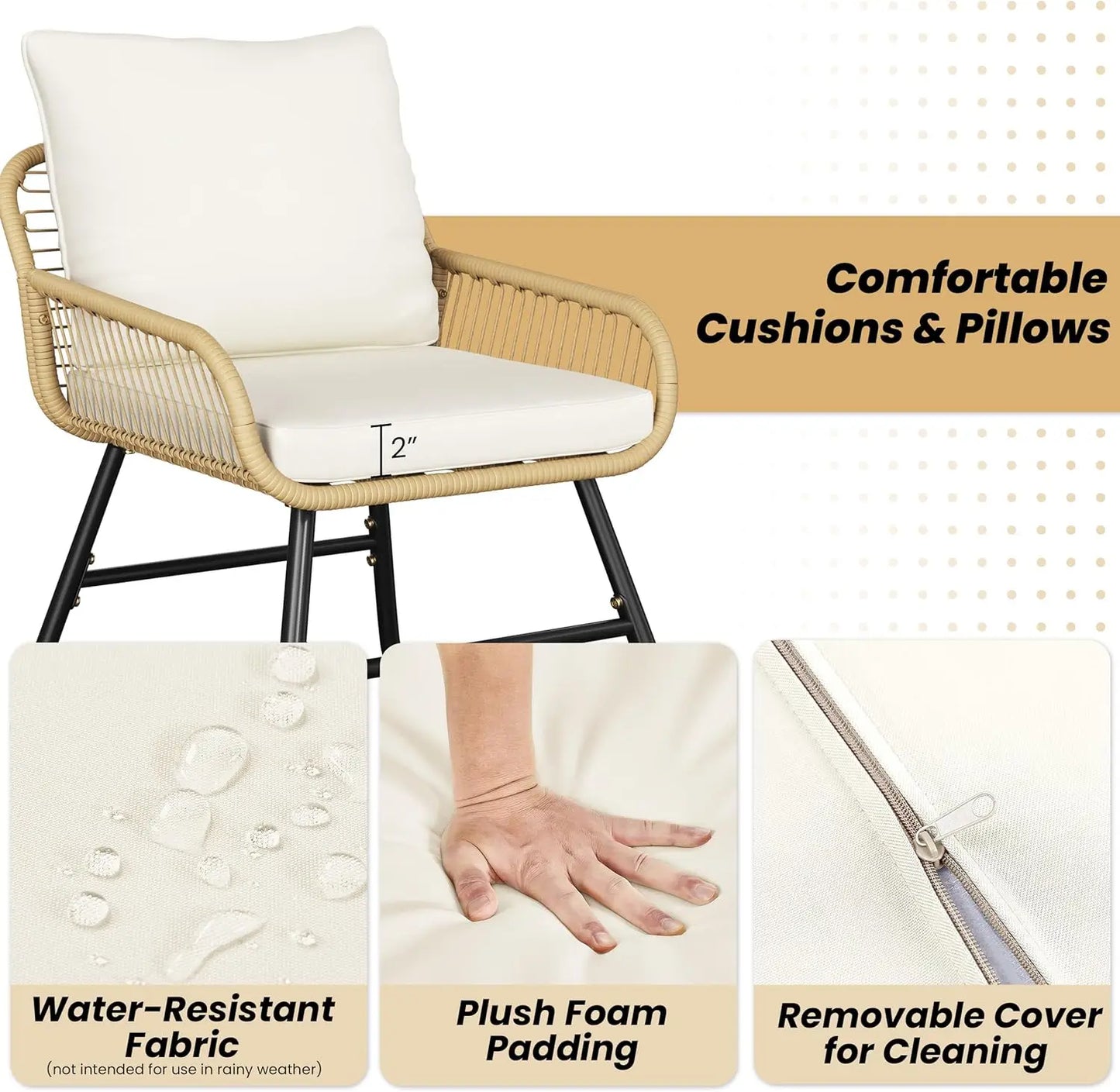 Boho Outdoor Wicker Patio Furniture Conversation Set