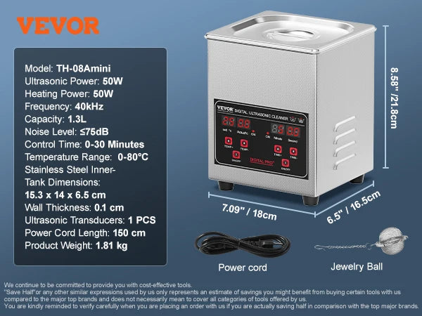 VEVOR Ultrasonic Cleaner Heated Stainless Steel Cleaning Machine – 2L To 30L Deep Cleaning System