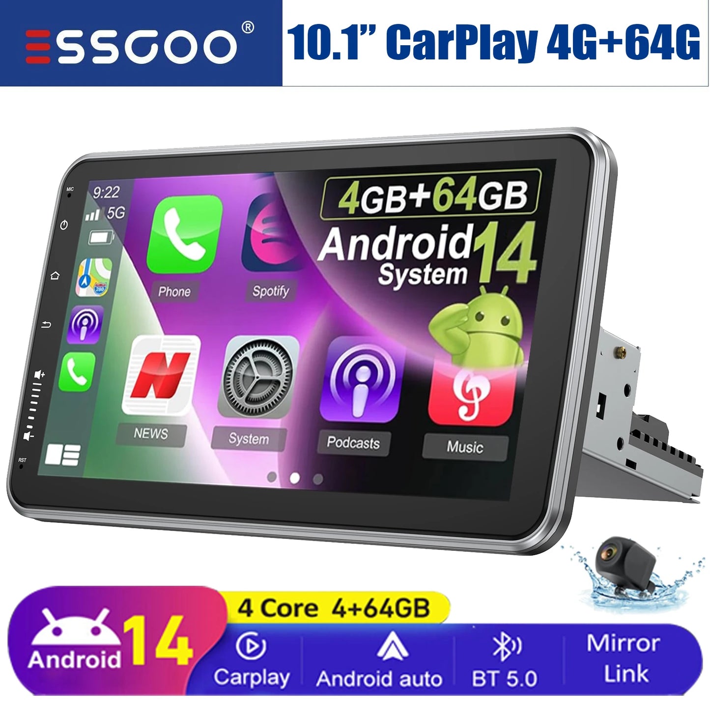 ESSGOO 10.1’’ Android14 Car Stereo GPS