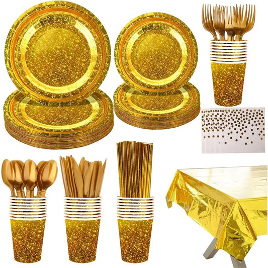 Sparkling Star 201-Piece Gold Party Tableware
