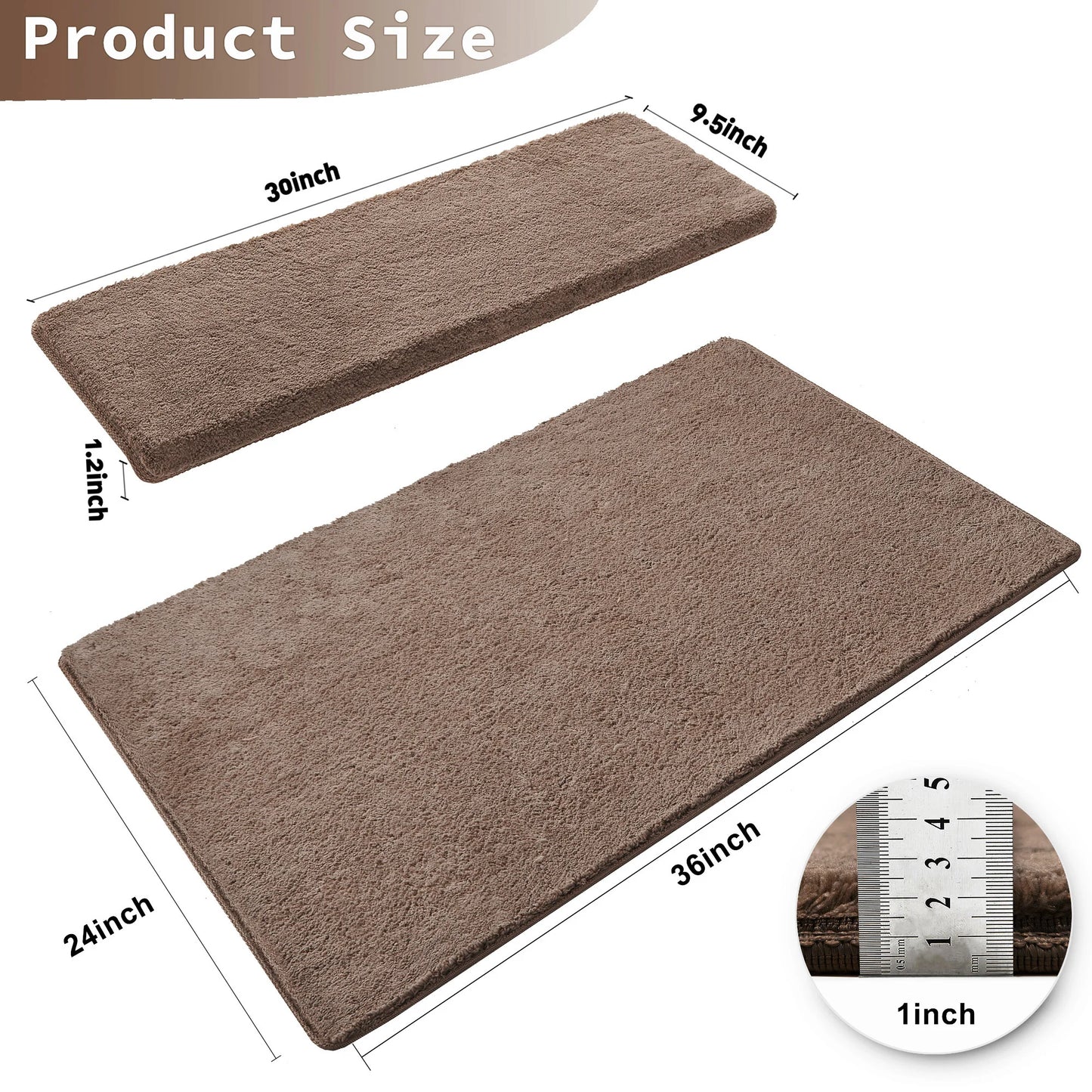 Bullnose Non-Slip Stair Treads – Ultra Plush Washable Self-Adhesive Carpet Mats, Peel & Stick Stair Covers for Safety, Elderly, Kids & Pets