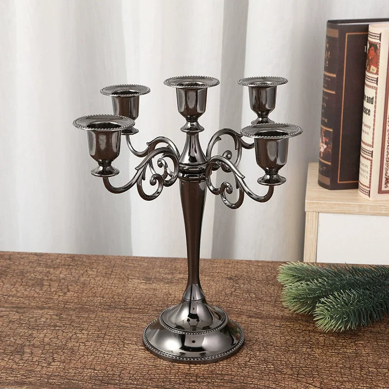 Elegant Matte Black 5-Arm Candle Candelabra