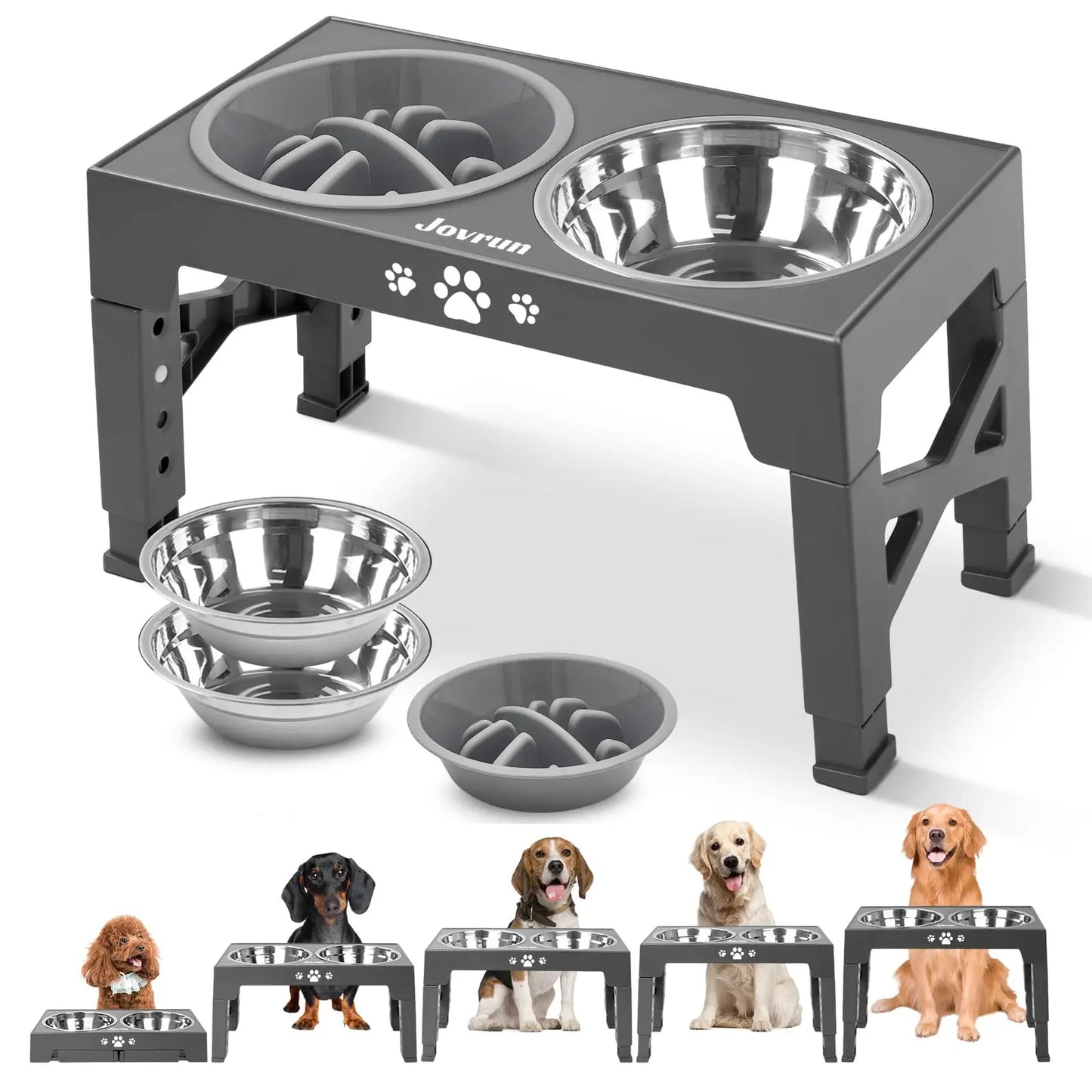 Adjustable Elevated Dog Bowls Stand Set
