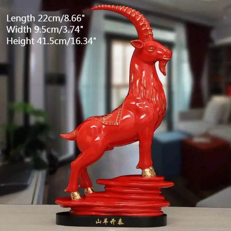 Ceramic Zodiac Sheep (Goat) Feng Shui Ornament – Wealth & Prosperity Home Decor Statue, Missing Horn Symbolic Lucky Figurine for Living Room or Office