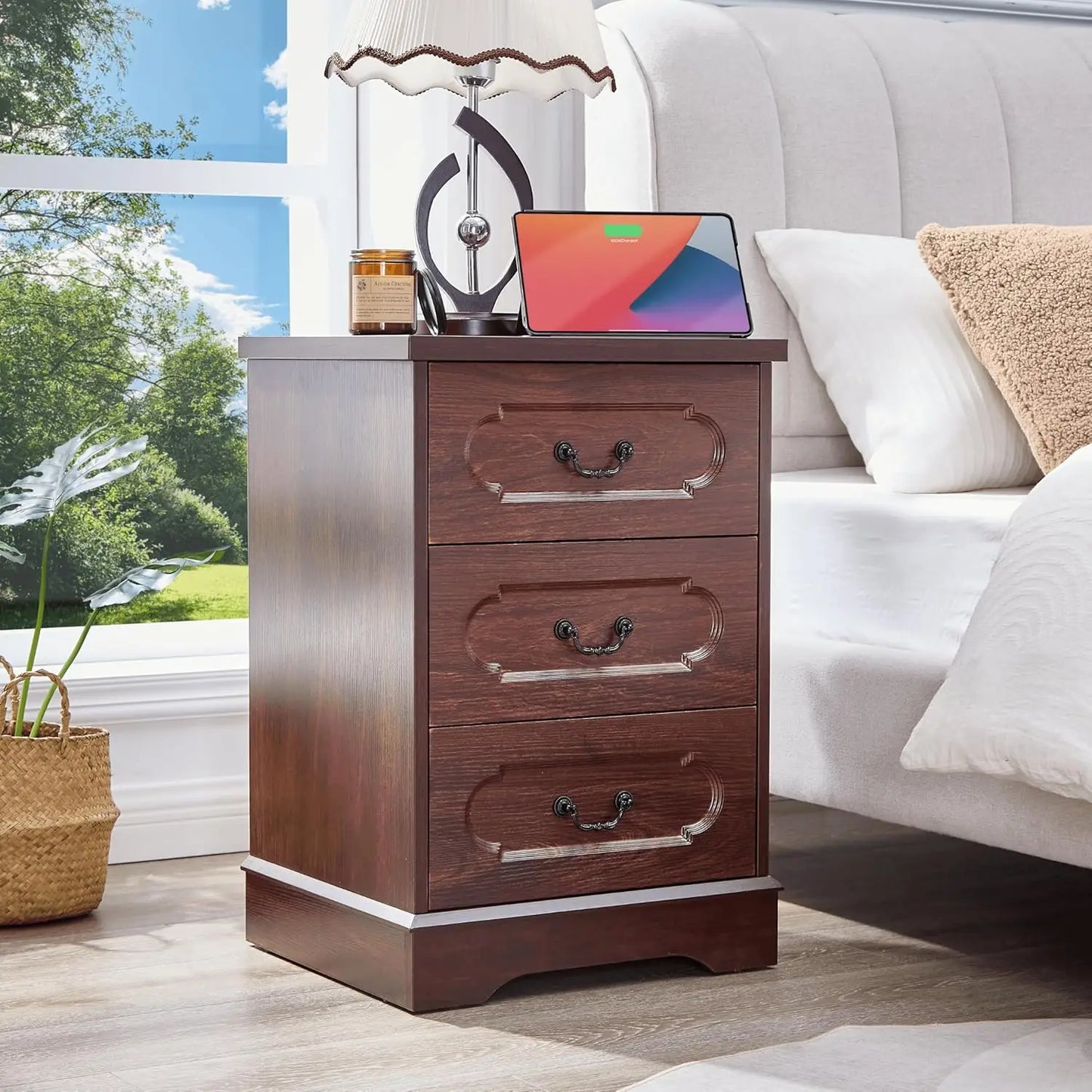Farmhouse Cherry Wood Dresser Wide Drawer Chest of Drawers Rustic Bedroom Storage Furniture