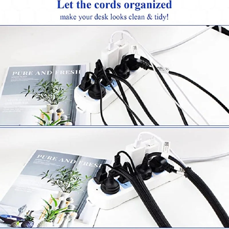 Braided Cable Sleeve Wire Organizer – PET Nylon Cable Management Wrap for Desk, PC & TV, Flexible Wire Protector Cover 1M/3M/5M