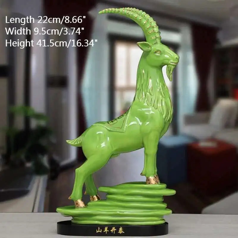 Ceramic Zodiac Sheep (Goat) Feng Shui Ornament – Wealth & Prosperity Home Decor Statue, Missing Horn Symbolic Lucky Figurine for Living Room or Office