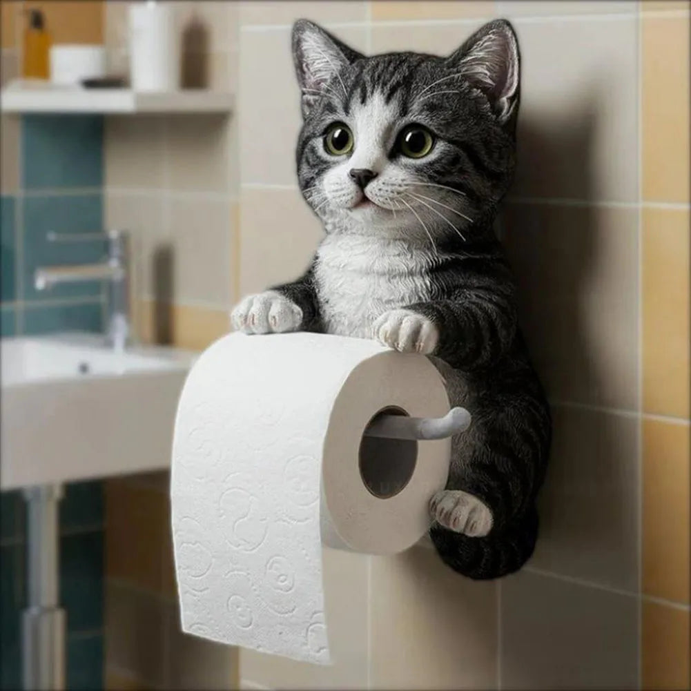 Cat Toilet Paper Holder – Wall-Mounted Cute Roll Dispenser for Bathroom, Dorm, RV, Kitchen & Travel