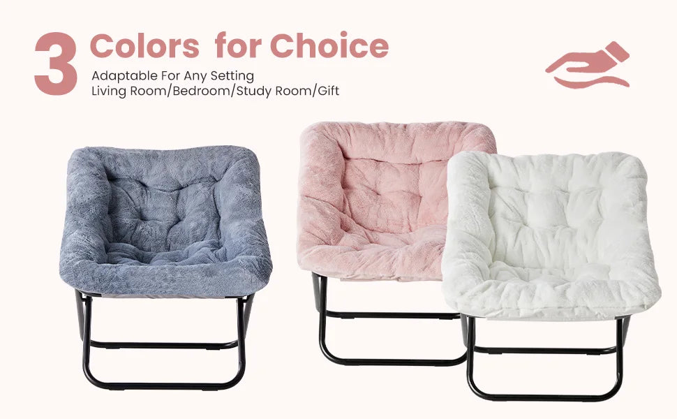 JHK 28 Inch Cozy Saucer Chair Faux Fur Folding Lounge Chair Padded Seat Metal Frame Reading Chair for Bedroom Living Room