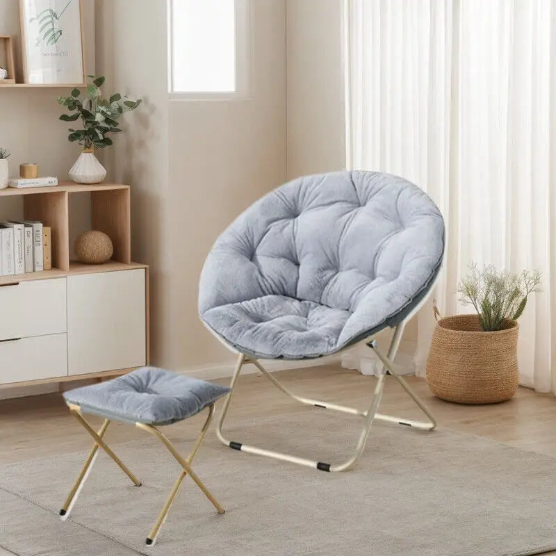 Round Folding Faux Fur Saucer Chair Set