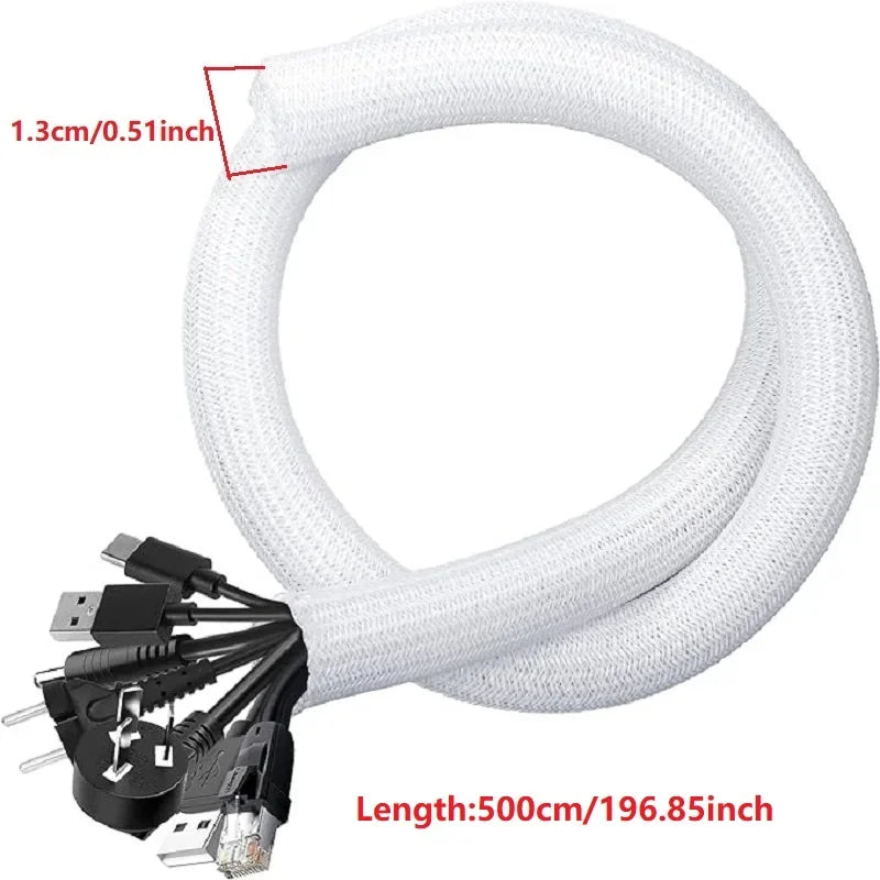 Braided Cable Sleeve Wire Organizer – PET Nylon Cable Management Wrap for Desk, PC & TV, Flexible Wire Protector Cover 1M/3M/5M