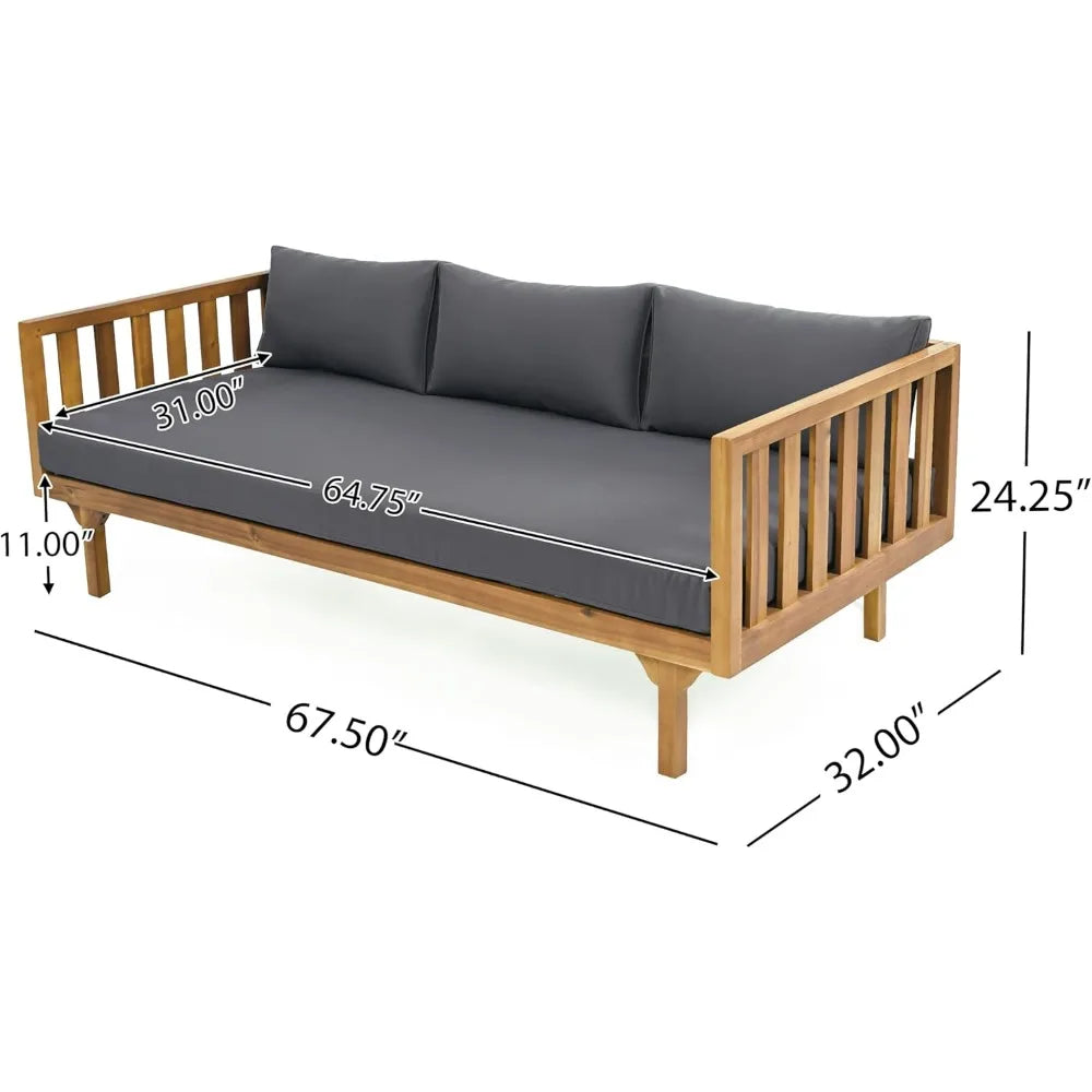 Outdoor Acacia Wood 3-Seat Loveseat Sofa Set with Cushions & Round Coffee Table – Premium Backyard Patio Conversation Furniture for Garden, Porch & Balcony Relaxation