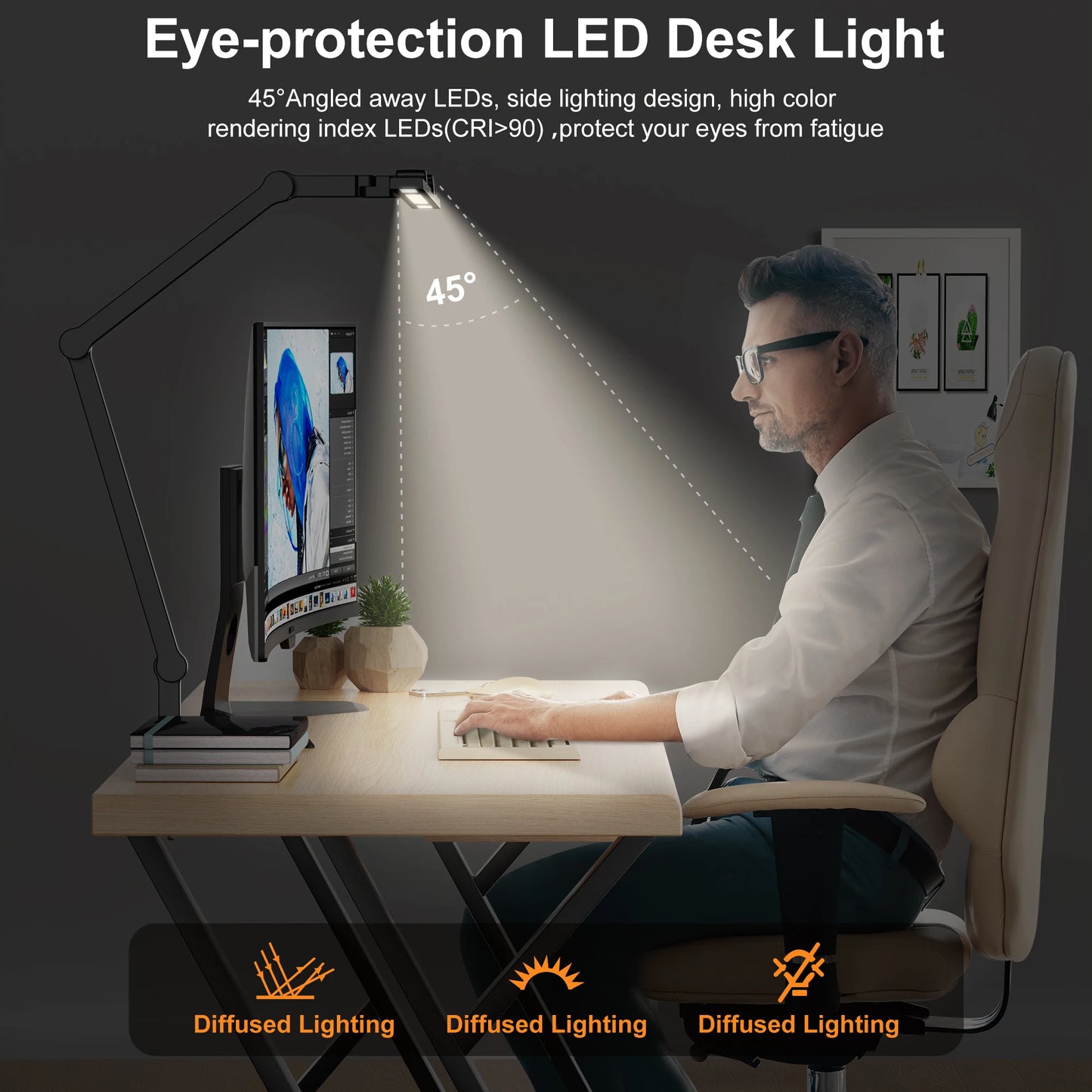 LED Clamp Desk Lamp with Auto Dimming