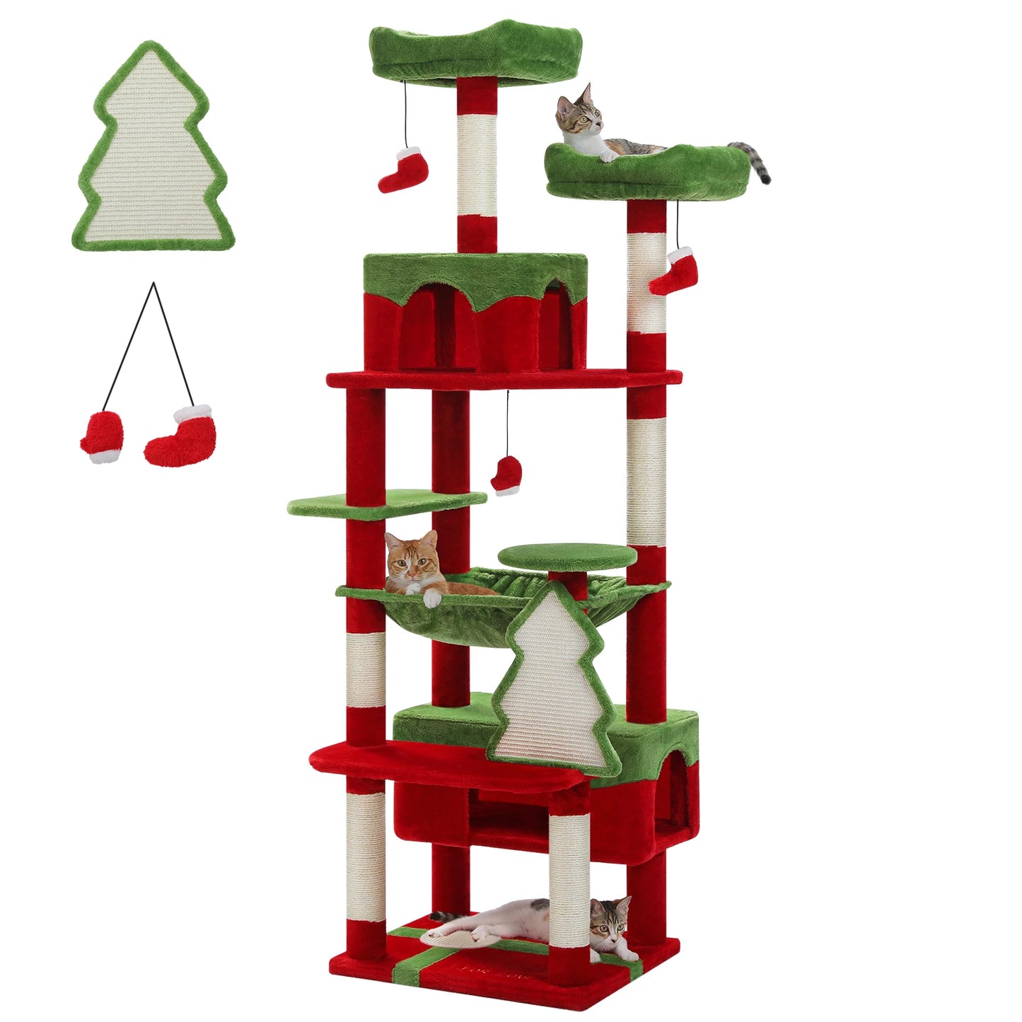 Large Indoor Cat Tree Tower – Multi-Level Perches, Hammock, Scratching Posts & Condo Playhouse