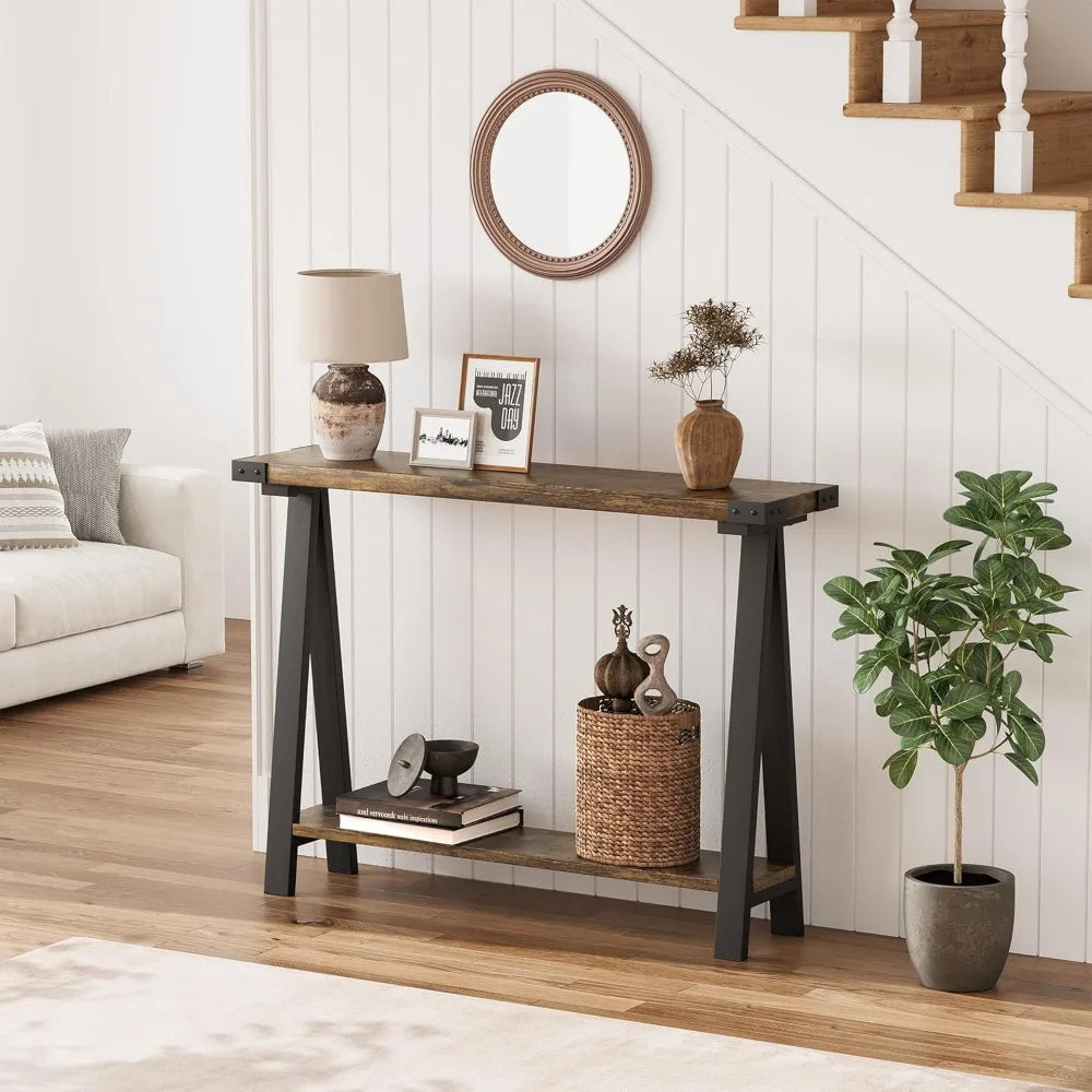 Farmhouse Entryway Console Table with Storage Shelves