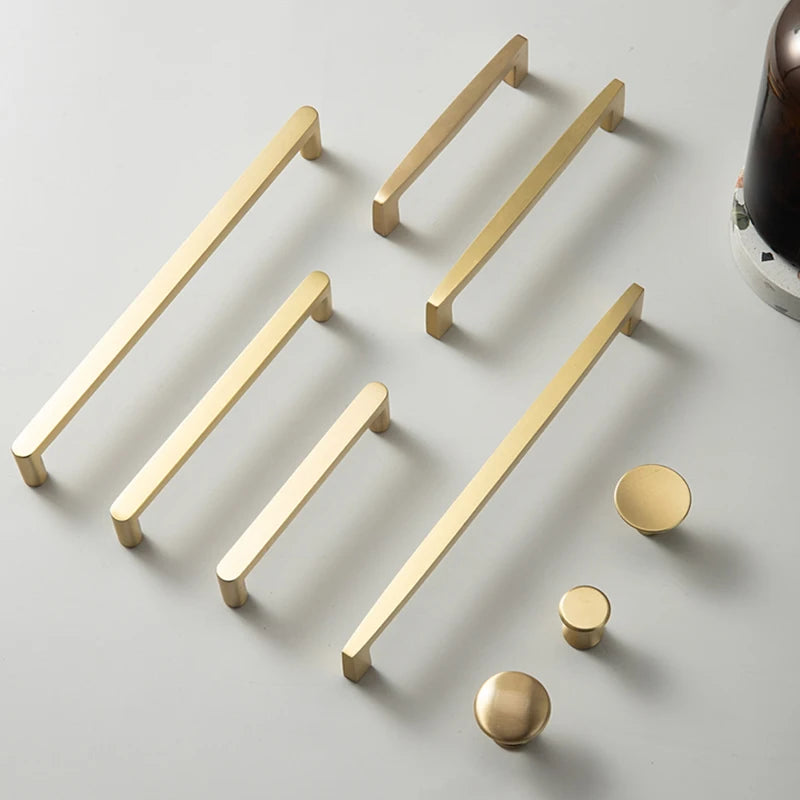 Solid Brass Cabinet Handles & Drawer Pulls – Pure Copper Bar Knobs for Kitchen & Furniture