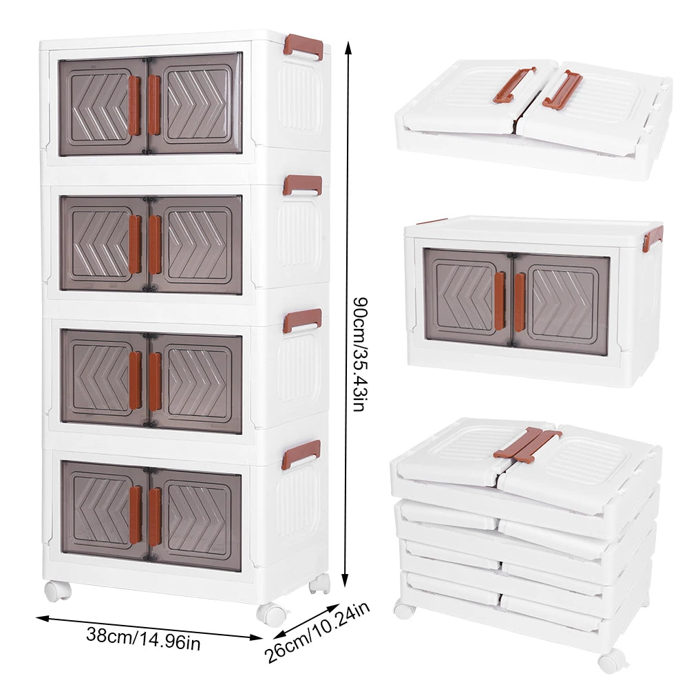 4 Tier Stackable Plastic Storage Bins with Lids Wheels