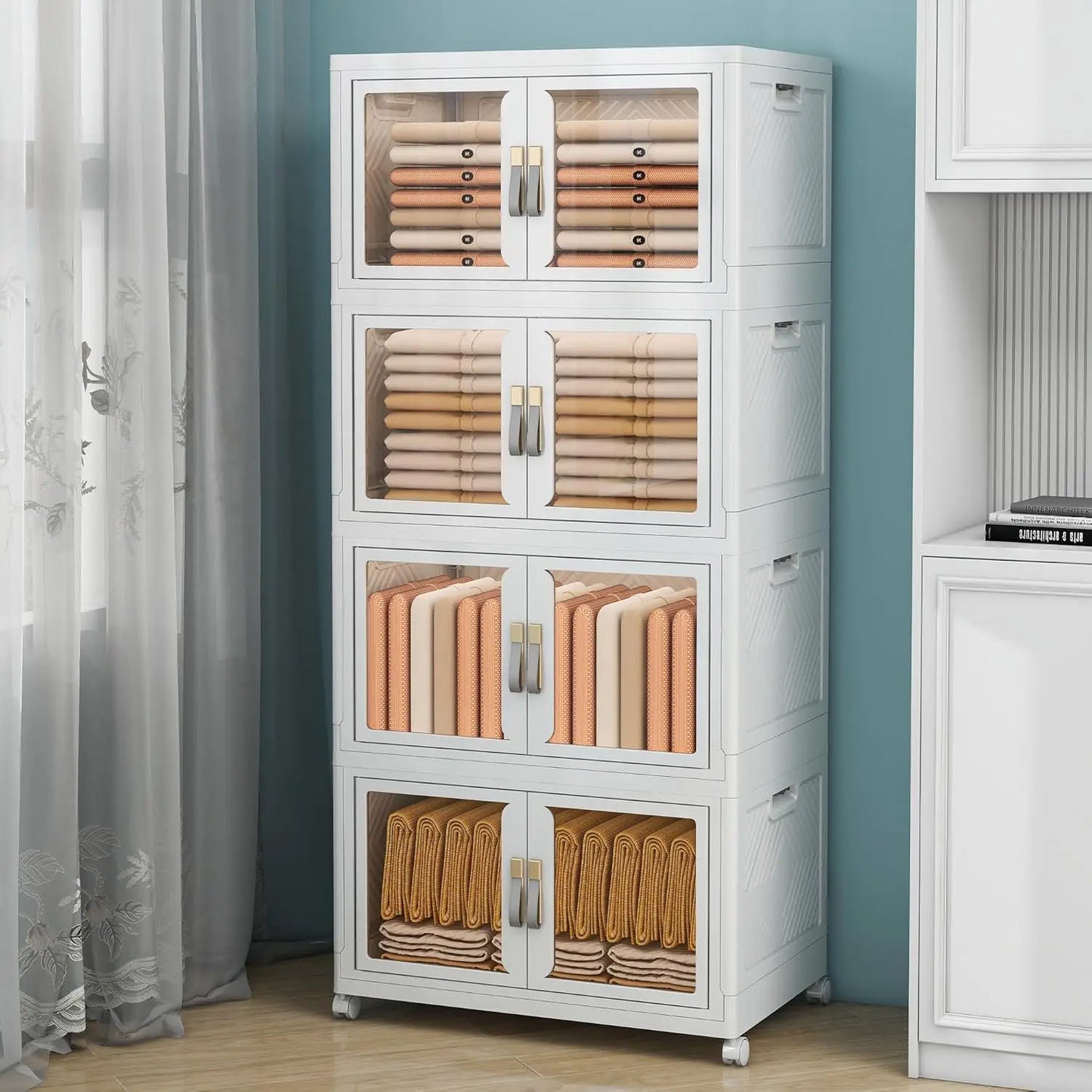 Large Clear Stackable Storage Bins with Lids – Foldable Cabinet Organizer for Home & Office
