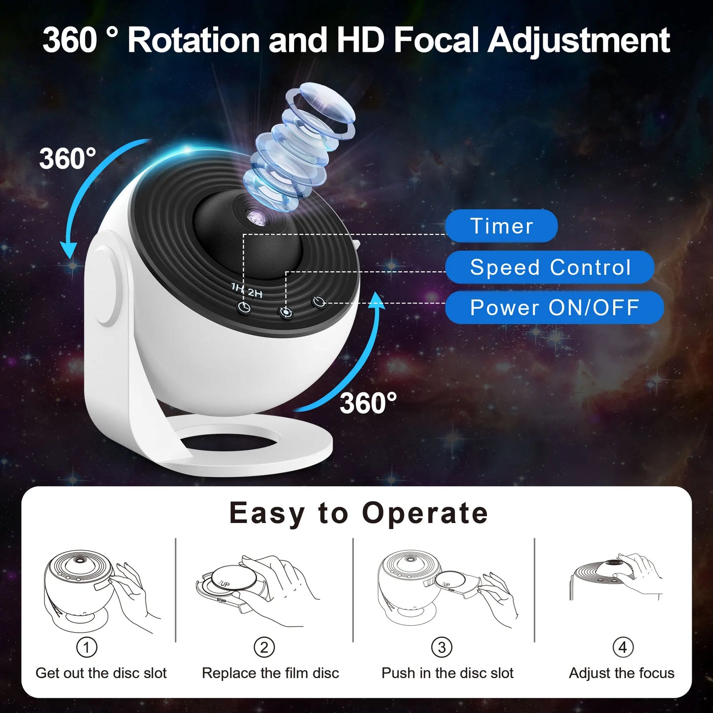 13 in 1 Galaxy Star Projector LED Night Light 360 Rotation HD Projection Lamp with Timer for Kids Adults Bedroom