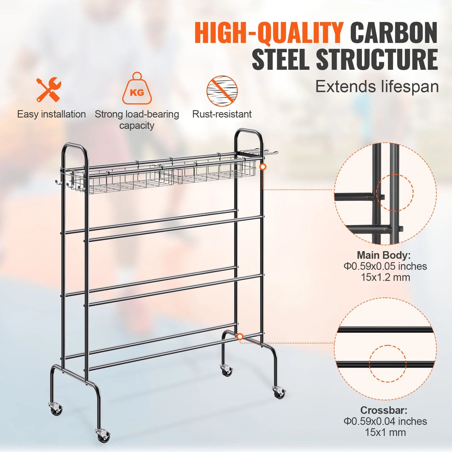 VEVOR 4-Layer Rolling Basketball Storage Rack Organizer