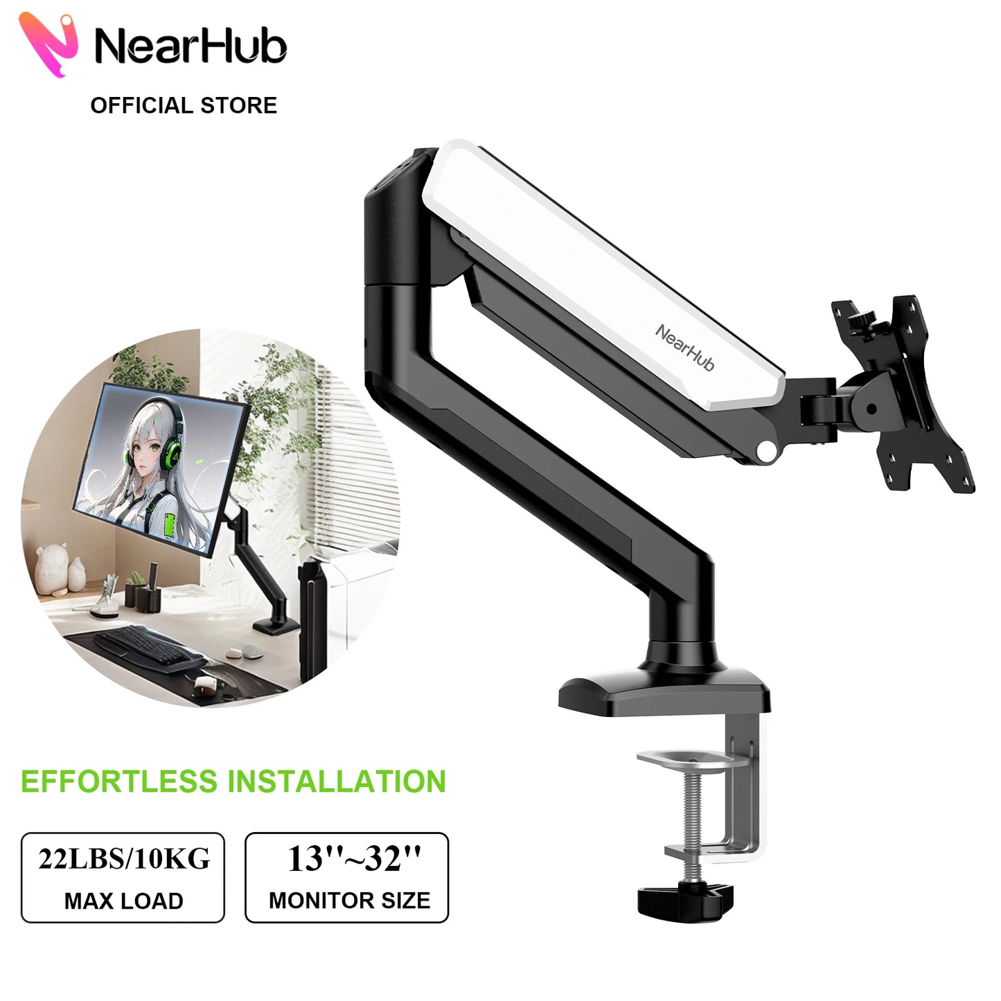 Nearhub MS-001 Single Arm Adjustable Monitor Mount