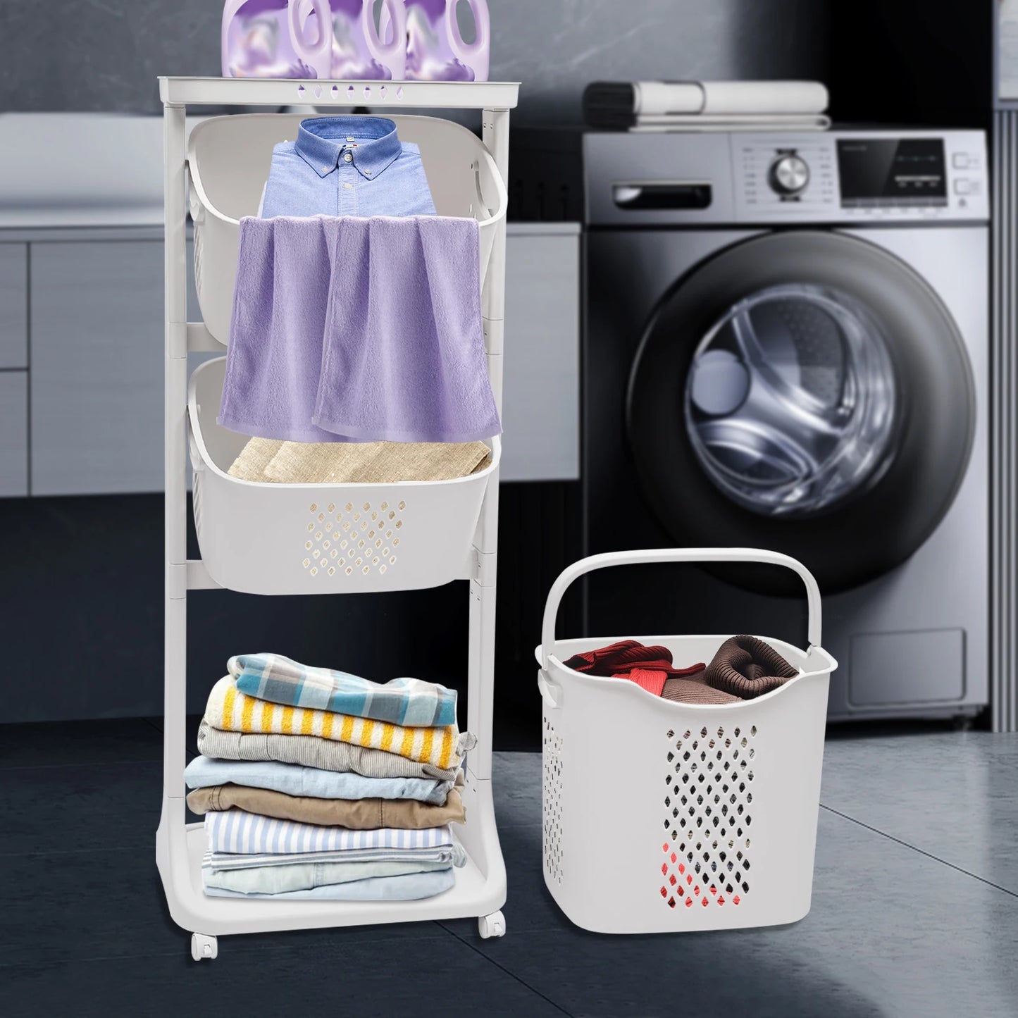 Large White Laundry Hamper Clothes Basket Organizer