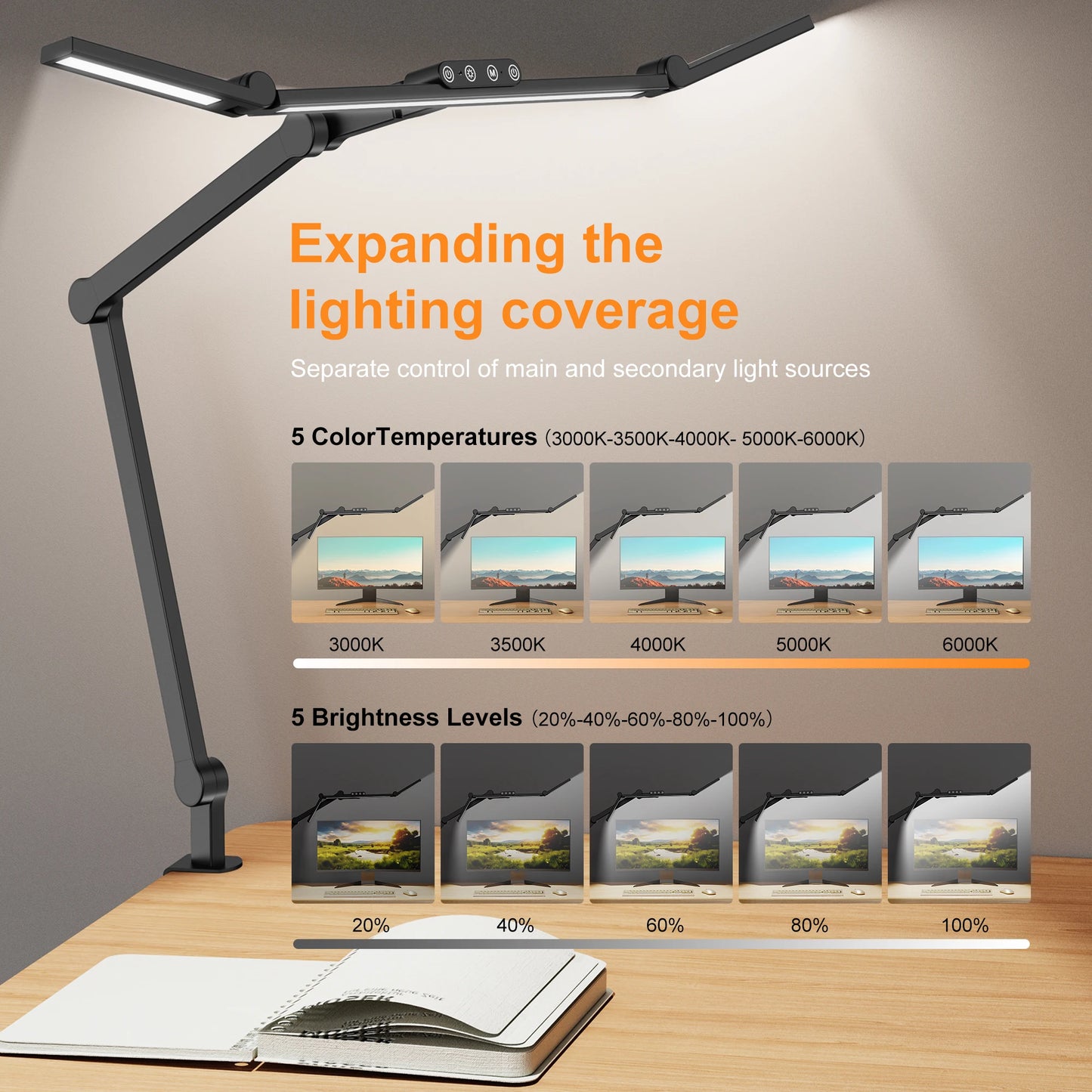LED Clamp Desk Lamp with Auto Dimming