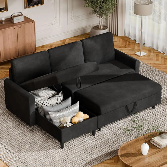 Convertible L-Shaped Sleeper Sofa with Storage