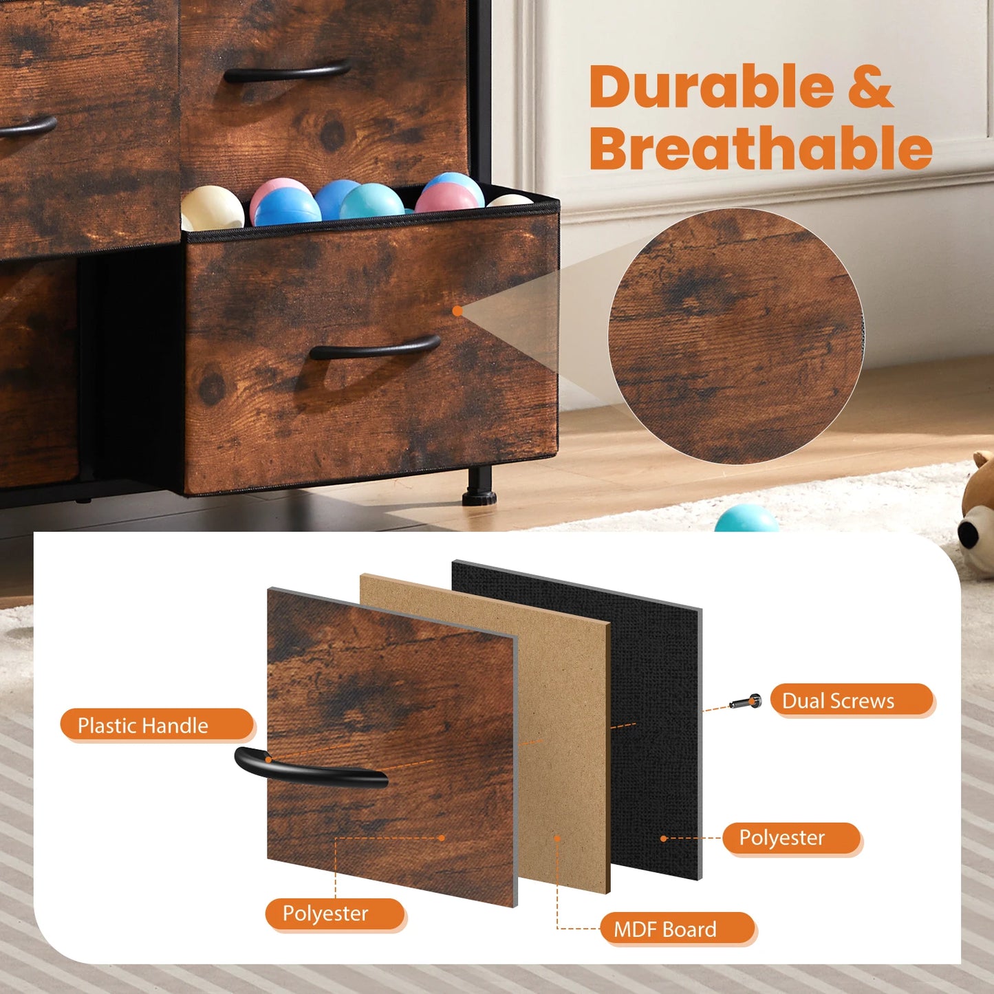 JHK 9-Drawer Fabric Storage Dresser