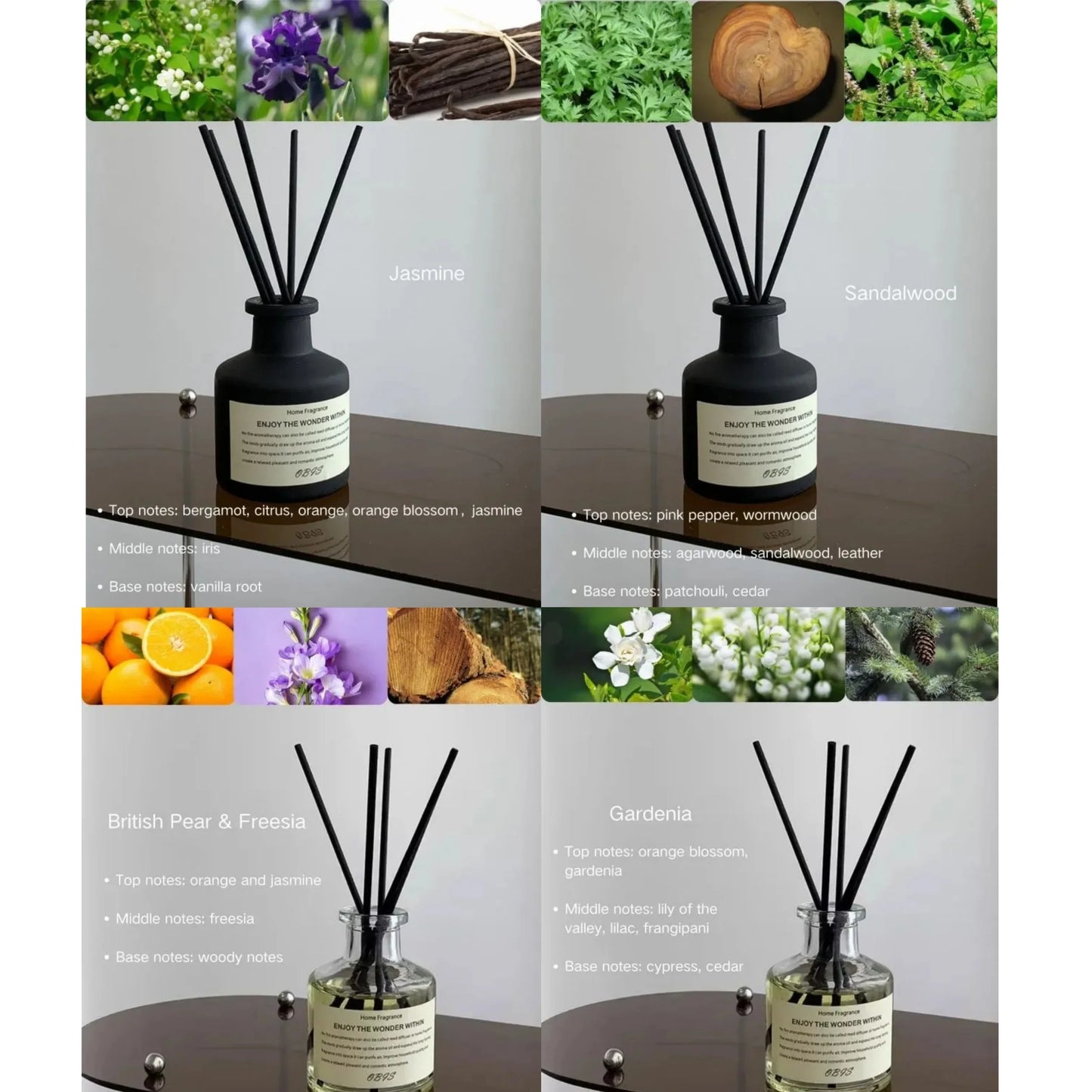 50ml Aromatherapy Fragrance Oil with Reed Diffuser – Freesia & Jasmine Flameless Home Air Freshener for Bedroom & Living Space