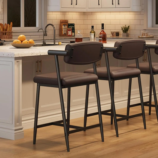 26" Counter Height Bar Stools Set of 2 – Modern Metal Barstools with Back & Footrest for Kitchen Island & Counter