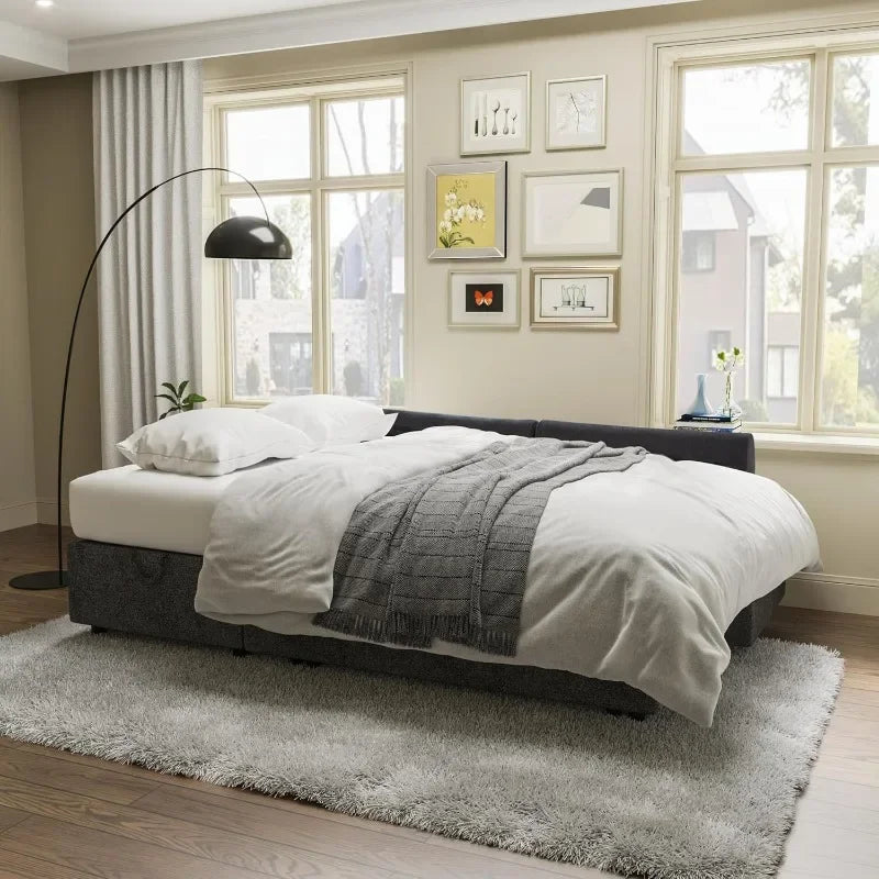 Grey Linen Sleeper Sofa Bed with Storage
