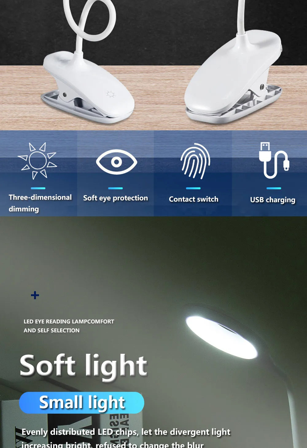 LED Desk Lamp Stepless Dimmable Touch Foldable Table Lamp Eye Protection Night Light Bedside Reading Lamp