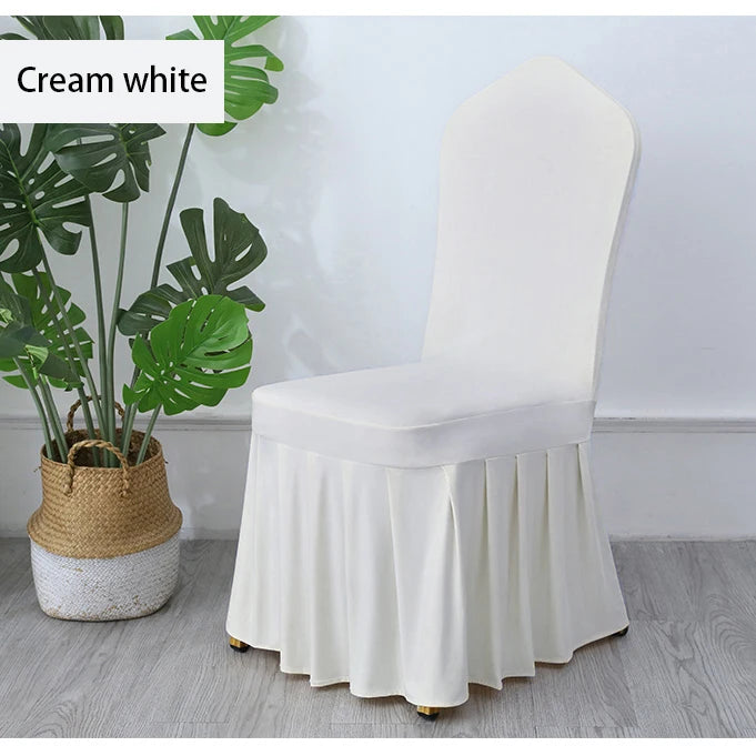 50/100PCS White Spandex Pleated Chair Covers – Stretch Seat Covers for Weddings, Banquets, Hotels, Parties & Event Decorations