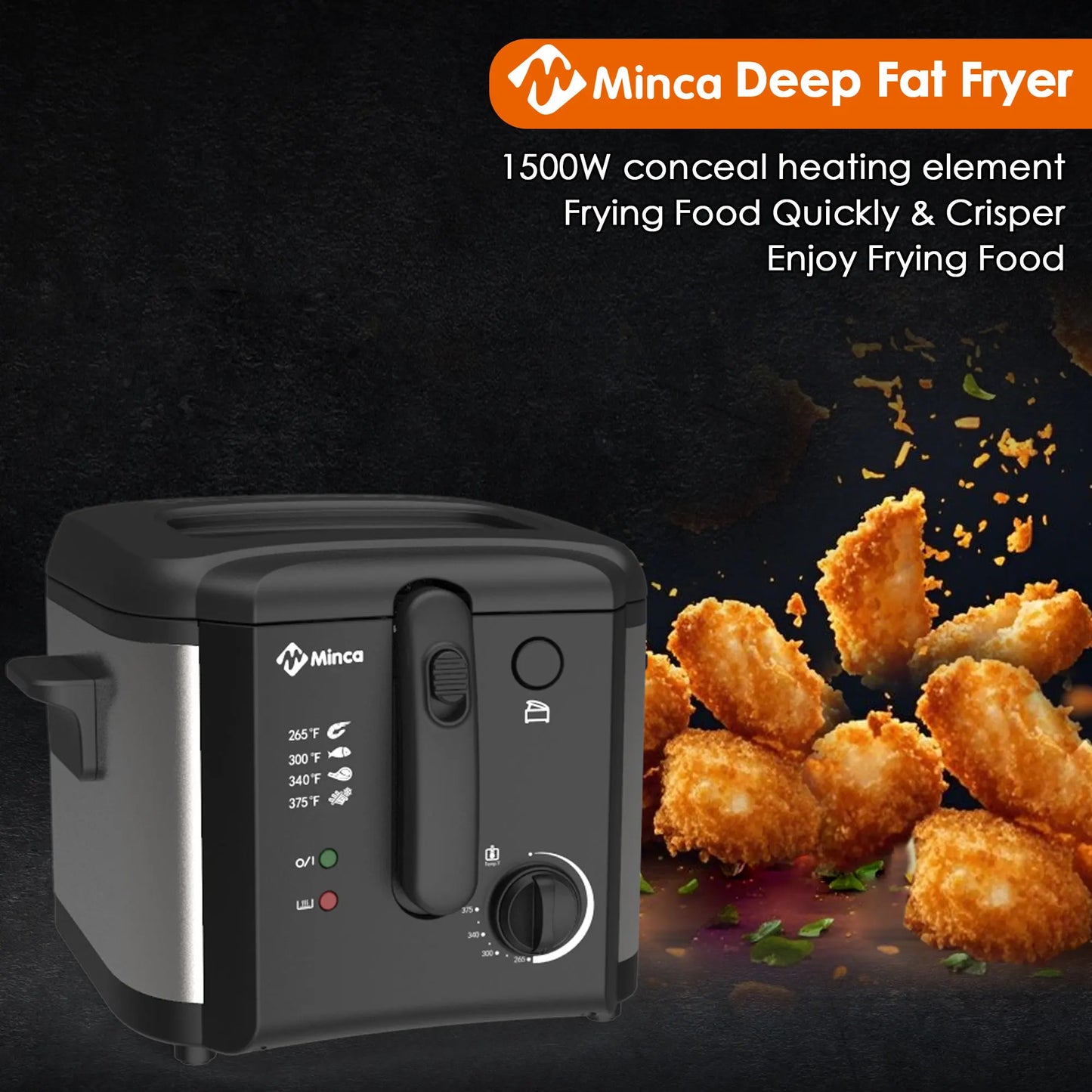 M Minca 2.5L Compact Air Fryer 1500W Non-Stick with Temperature Control & Easy-Clean Detachable Lid