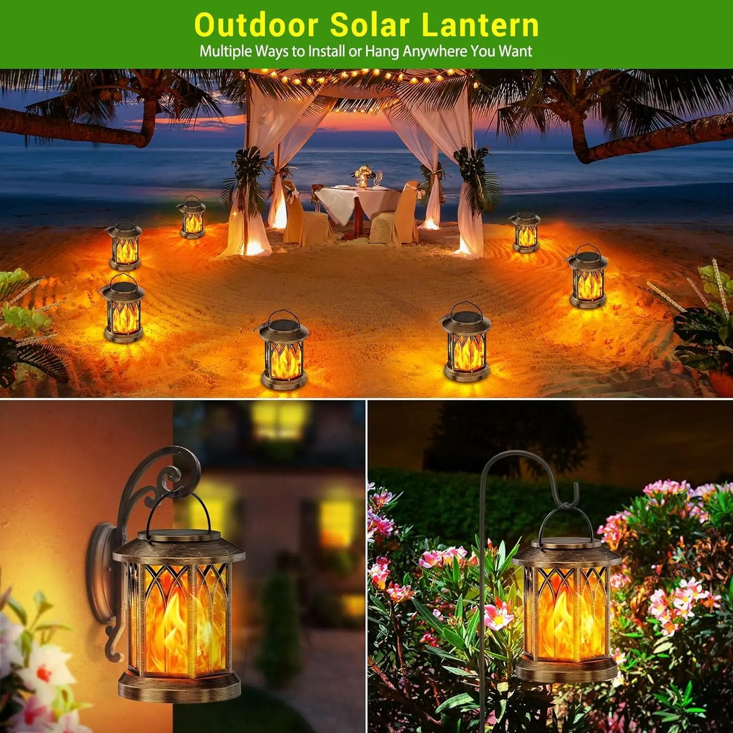 Flickering Flame Solar Lanterns Outdoor Hanging Lights